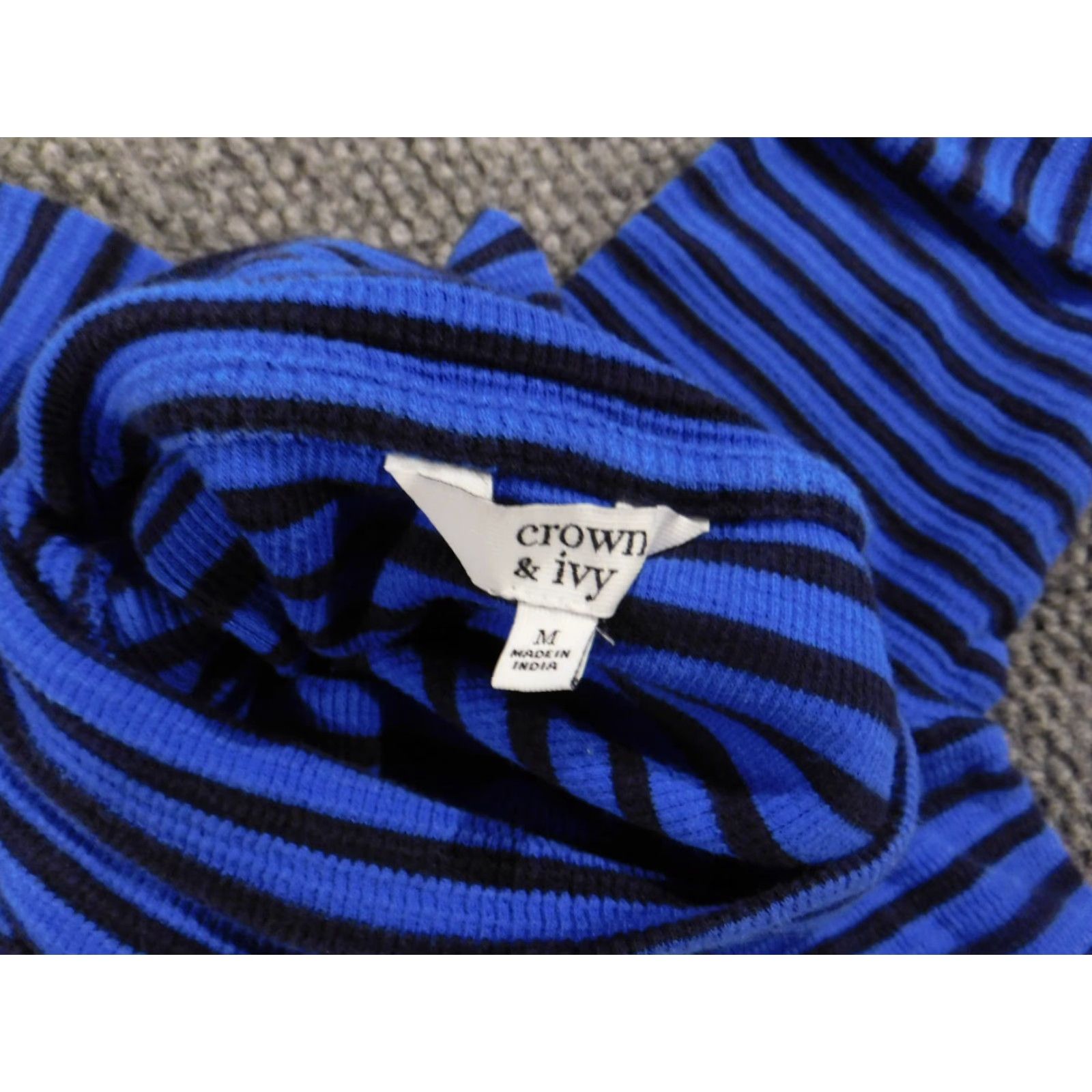 Vintage Crown & Ivy Womens Sweater Medium Blue Striped Cable-Knit Crew Neck Dolman Sleeve Pullover Cotton Knit Regular Size M Fashion Logo Vintage: No Moms? Size M / US 6-8 / IT 42-44 - 5 Thumbnail