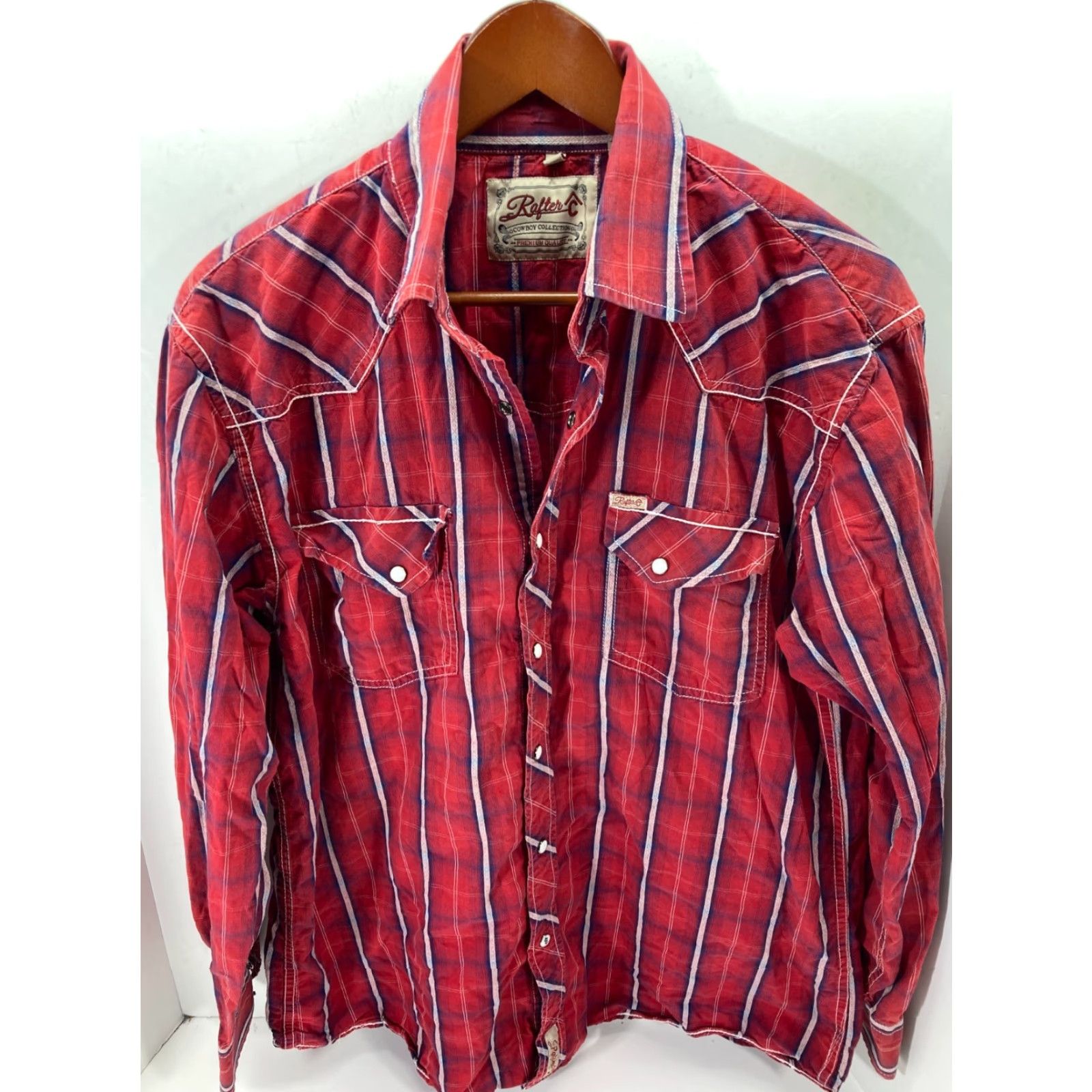 Vintage Rafter C Western Cowboy Shirt Mens L Red Plaid Snap Front Long Sleeve Pockets Logo Size US L / EU 52-54 / 3 - 3 Thumbnail