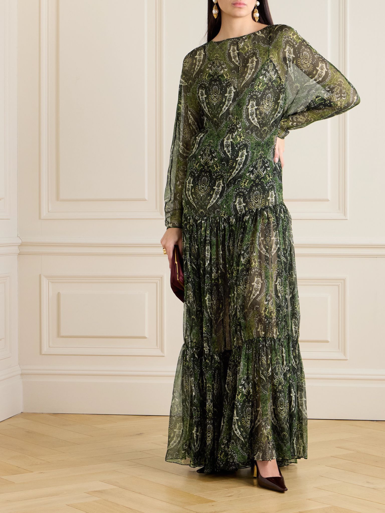 Saint Laurent Paris o1la1rc1a0226 820918 Long Dress in Paisley Silk Crepon Size S / US 4 / IT 40 - 2 Thumbnail