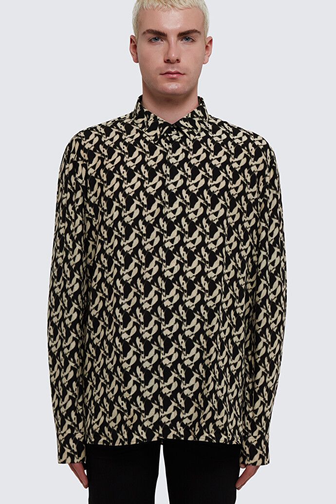 Saint Laurent Paris o1bcso1str0125 Shirt In Viscose And Silk in Black/Sand Size US XL / EU 56 / 4 - 3 Thumbnail