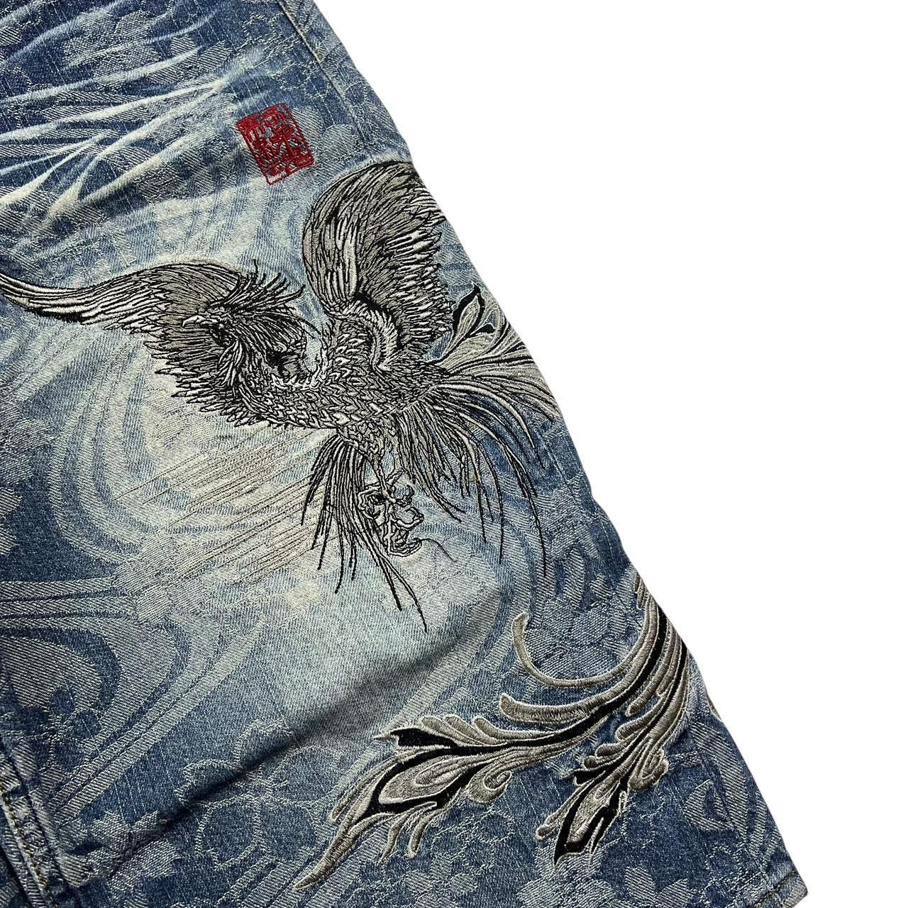 Karakuri Tamashii Karakuri Tamashii Embroidered Phoenix Denim Shorts Waist 34 Size US 34 / EU 50 - 4 Thumbnail