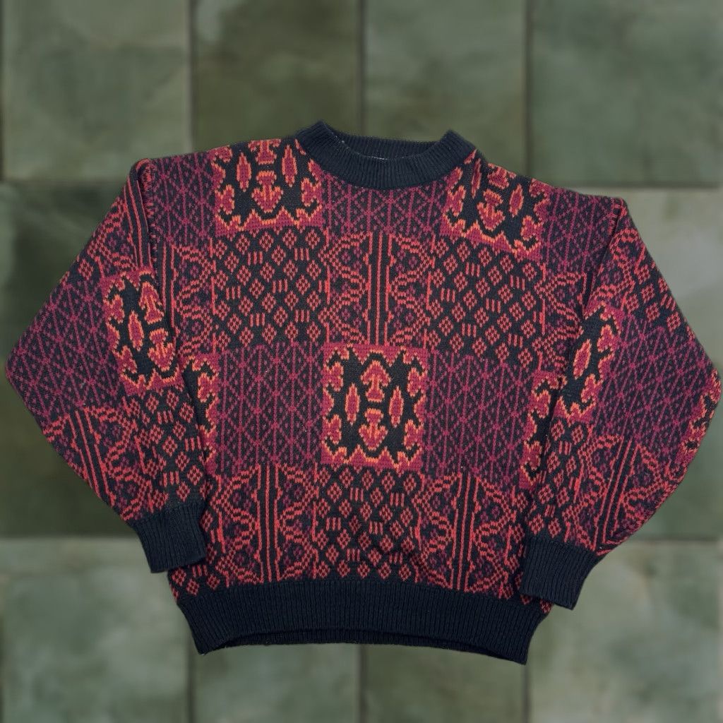 McGregor VINTAGE McGregor Sweater Mens Adult Large Pullover Knit Geometric Red 80s 90s Crew Neck Long Sleeve Size US L / EU 52-54 / 3 - 1 Thumbnail