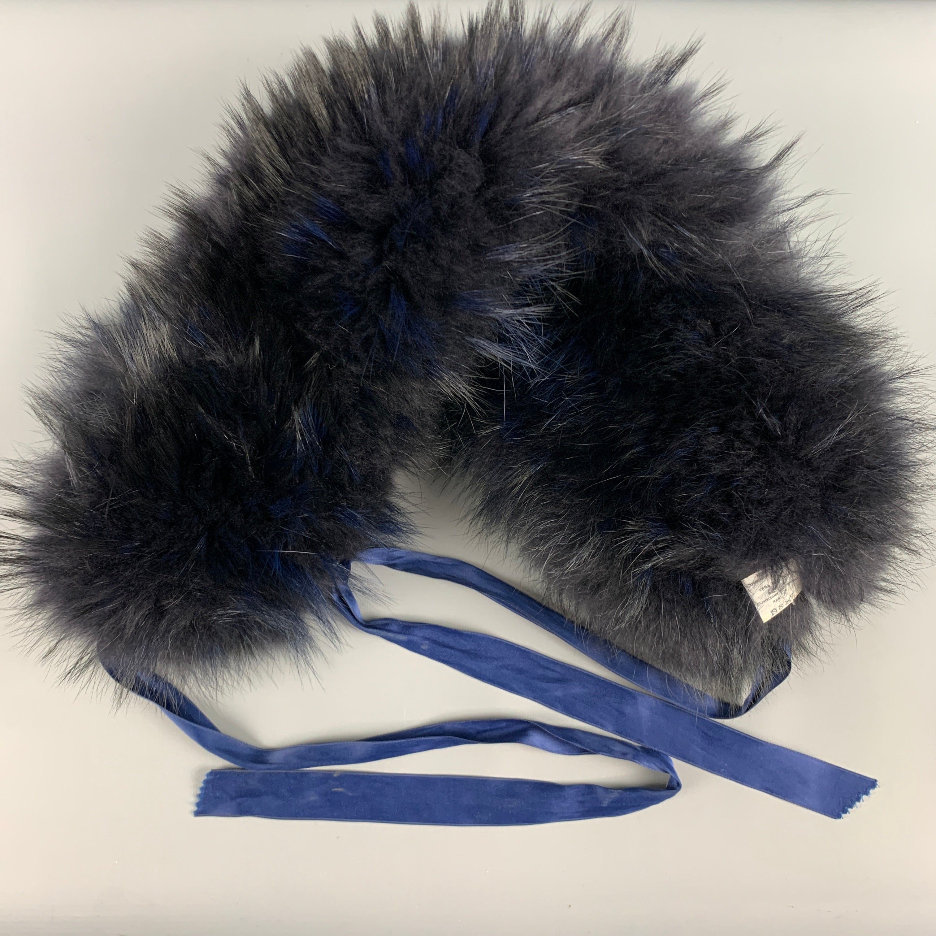 image of Black Blue Raccoon Fur Scarf, Women's