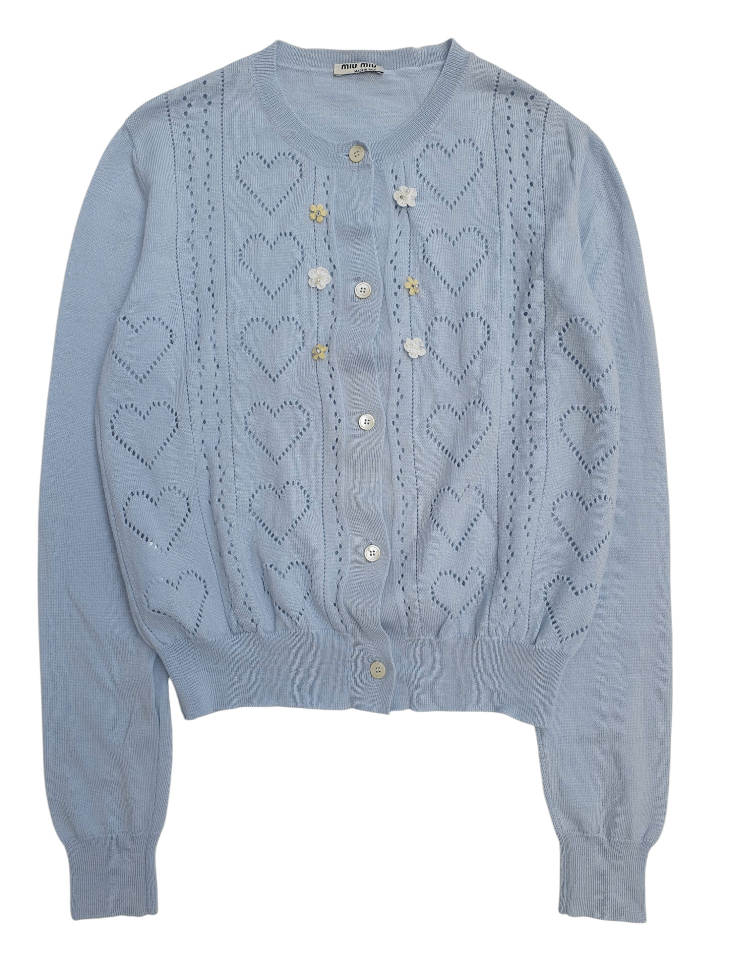Miu Miu × Prada MIU MIU Pointelle-knit Wool Cardigan Size M / US 6-8 / IT 42-44 - 1 Thumbnail