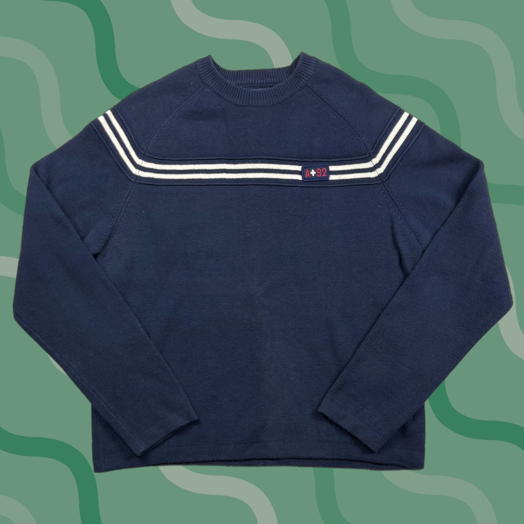 Abercrombie & Fitch VINTAGE Abercrombie & Fitch Sweater Crewneck Hoodie Men L Blue 92 Patch Knit Stripe Embroidered Outdoor Casual Pullover Knit Cotton Blend Size US L / EU 52-54 / 3 - 1 Thumbnail
