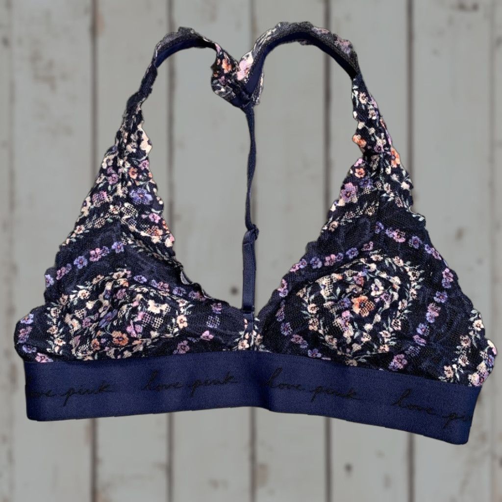 Vintage Victoria's Secret PINK Bralette Blue Floral Lace Bralette S Small Women Slim Lace Bralette Blue Floral - Victoria's Secret Pink Bralette Women S Size ONE SIZE - 1 Thumbnail