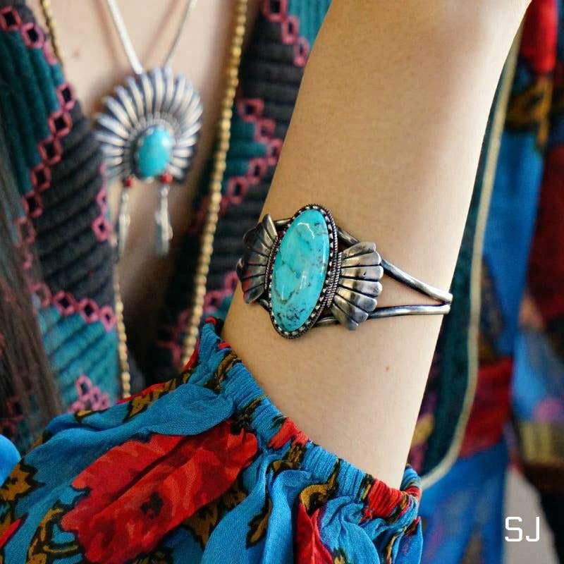 Other Native American Turquoise Winged Abedabun Sterling Silver Cu Size ONE SIZE - 8 Thumbnail
