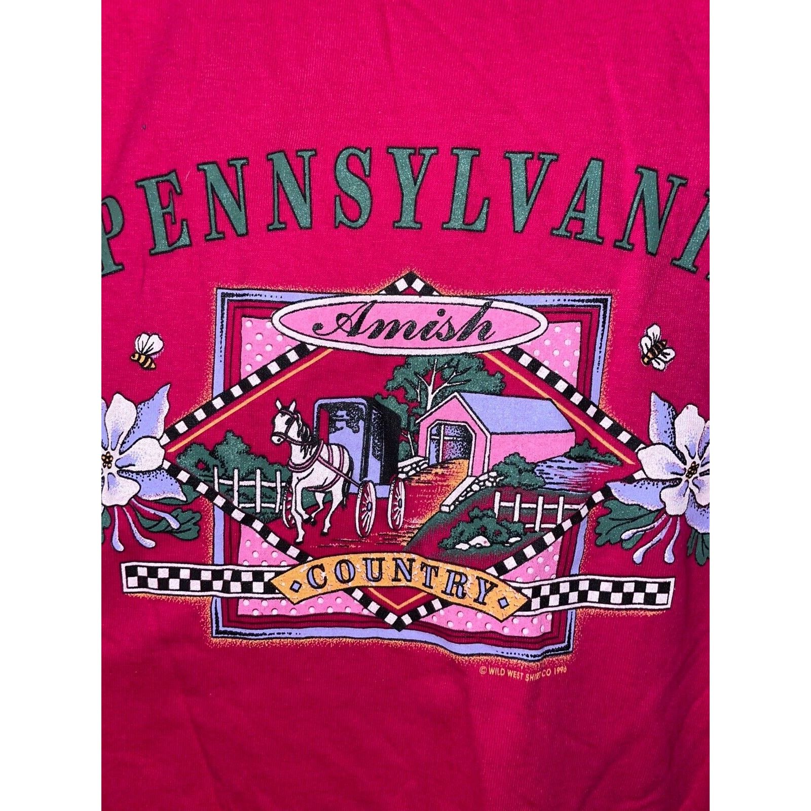 Jerzees Vintage Amish Shirt Pennsylvania Country Tee Pink VTG 90s L Size US L / EU 52-54 / 3 - 2 Thumbnail