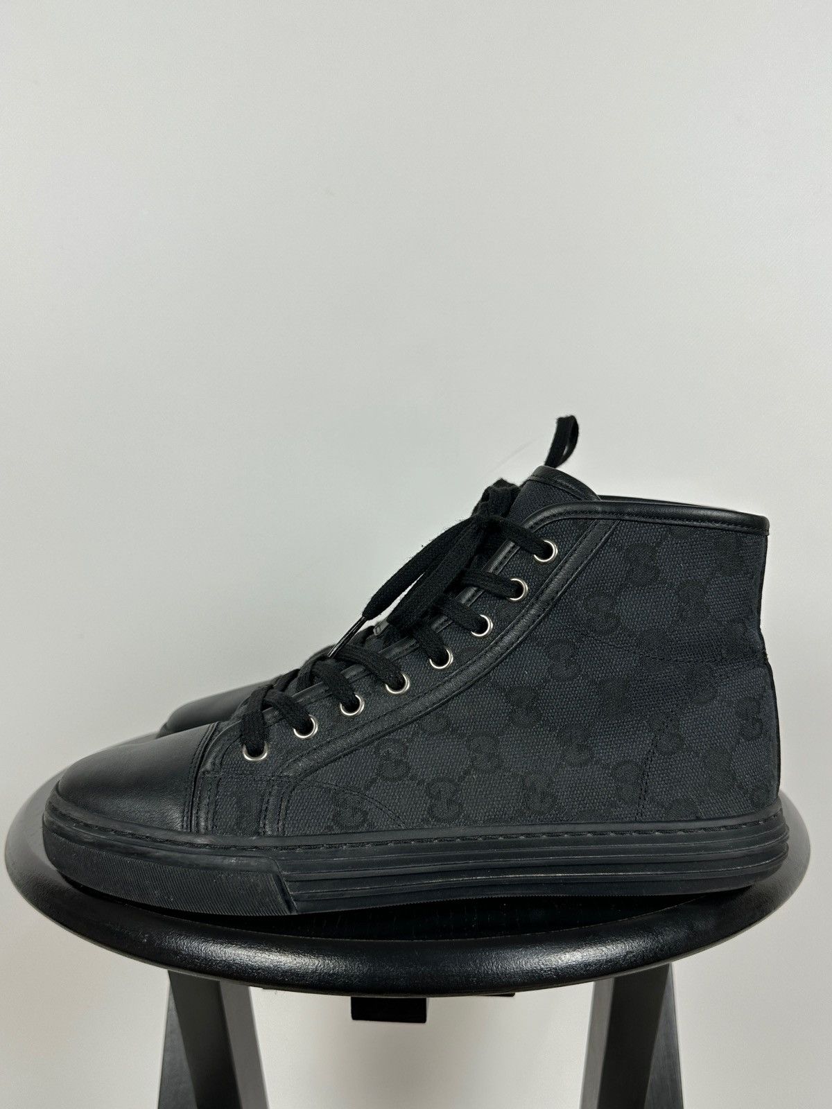 Gucci Gucci 426188 GG Leather/Canvas Monogram High Top Sneaker Size US 5.5 / EU 38 - 2 Thumbnail