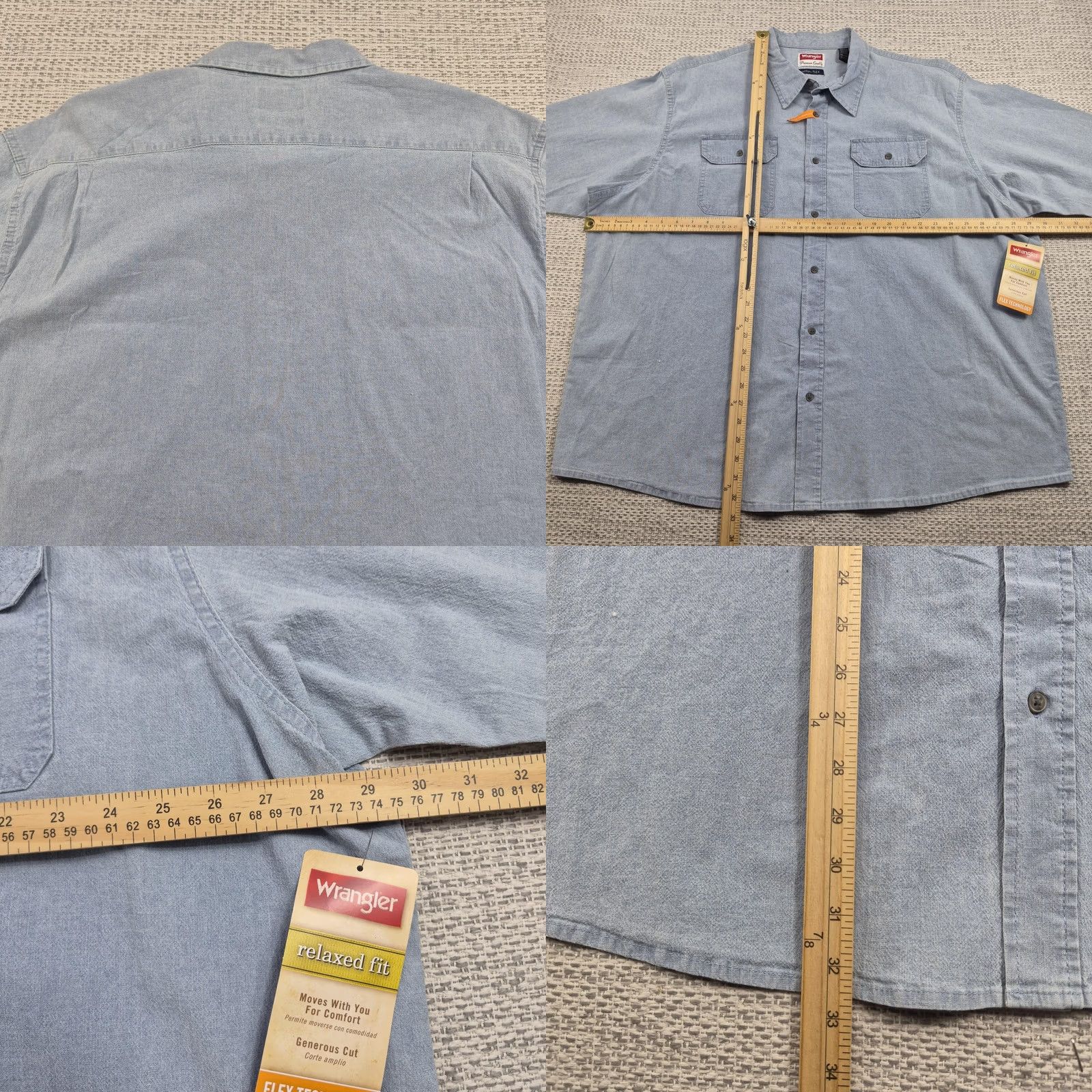 Wrangler Wrangler Button-Up Shirt Mens 3XL Blue Chambray Short Sleeve Relaxed Fit Size US XXL / EU 58 / 5 - 8 Thumbnail