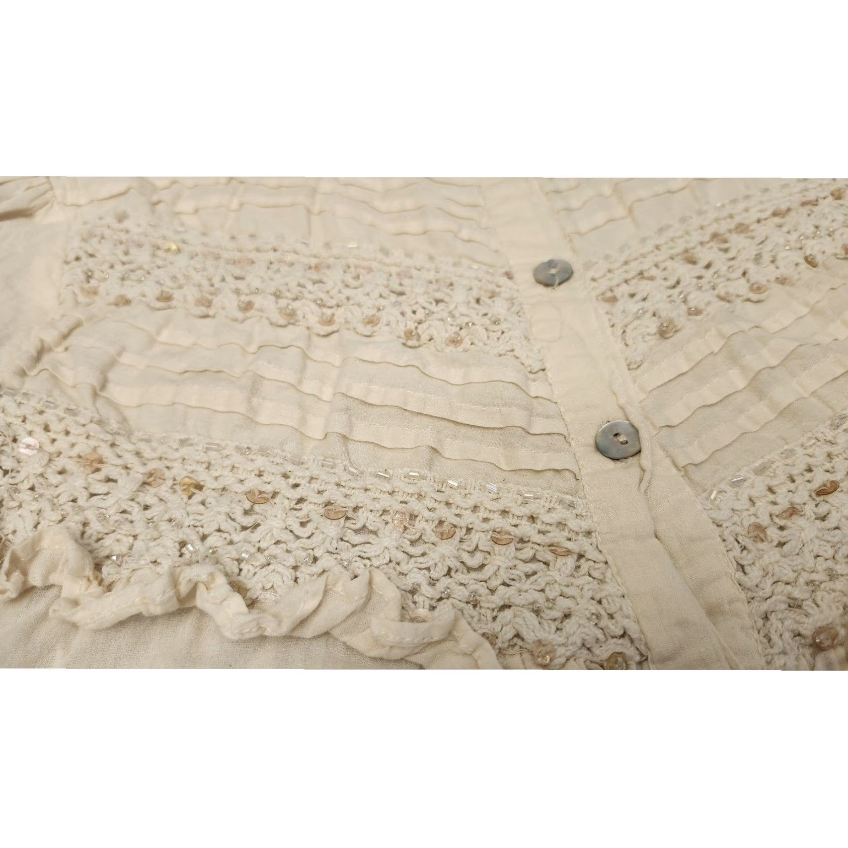 Vintage Passport Shirt Womens Large Ivory Lace Crochet Pintuck Cap Sleeve Button Blouse Size L / US 10 / IT 46 - 6 Thumbnail