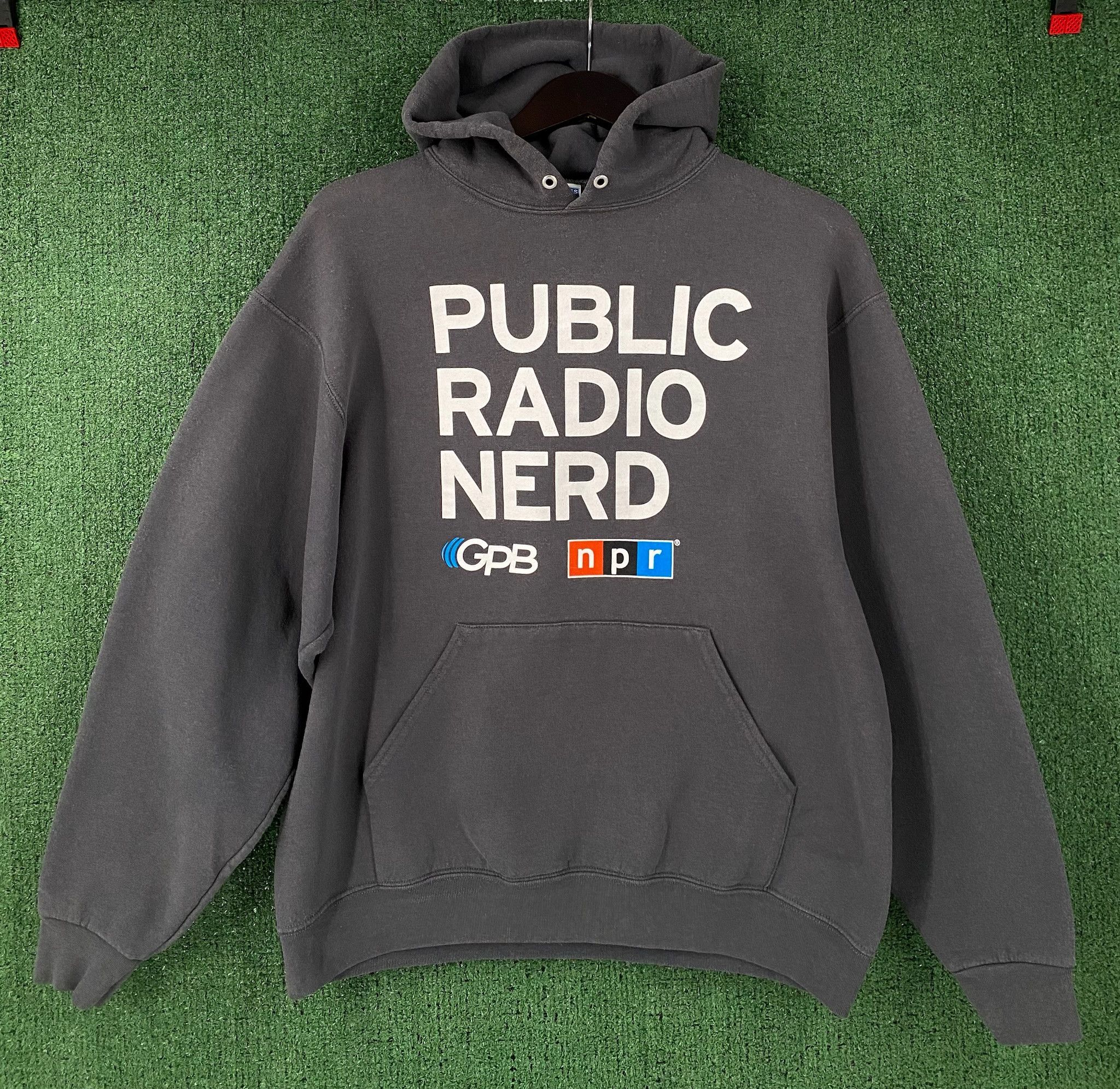 Jerzees Vintage Y2K NPR “Public Radio Nerd” GPB Grey Hoodie Large Size US L / EU 52-54 / 3 - 1 Thumbnail