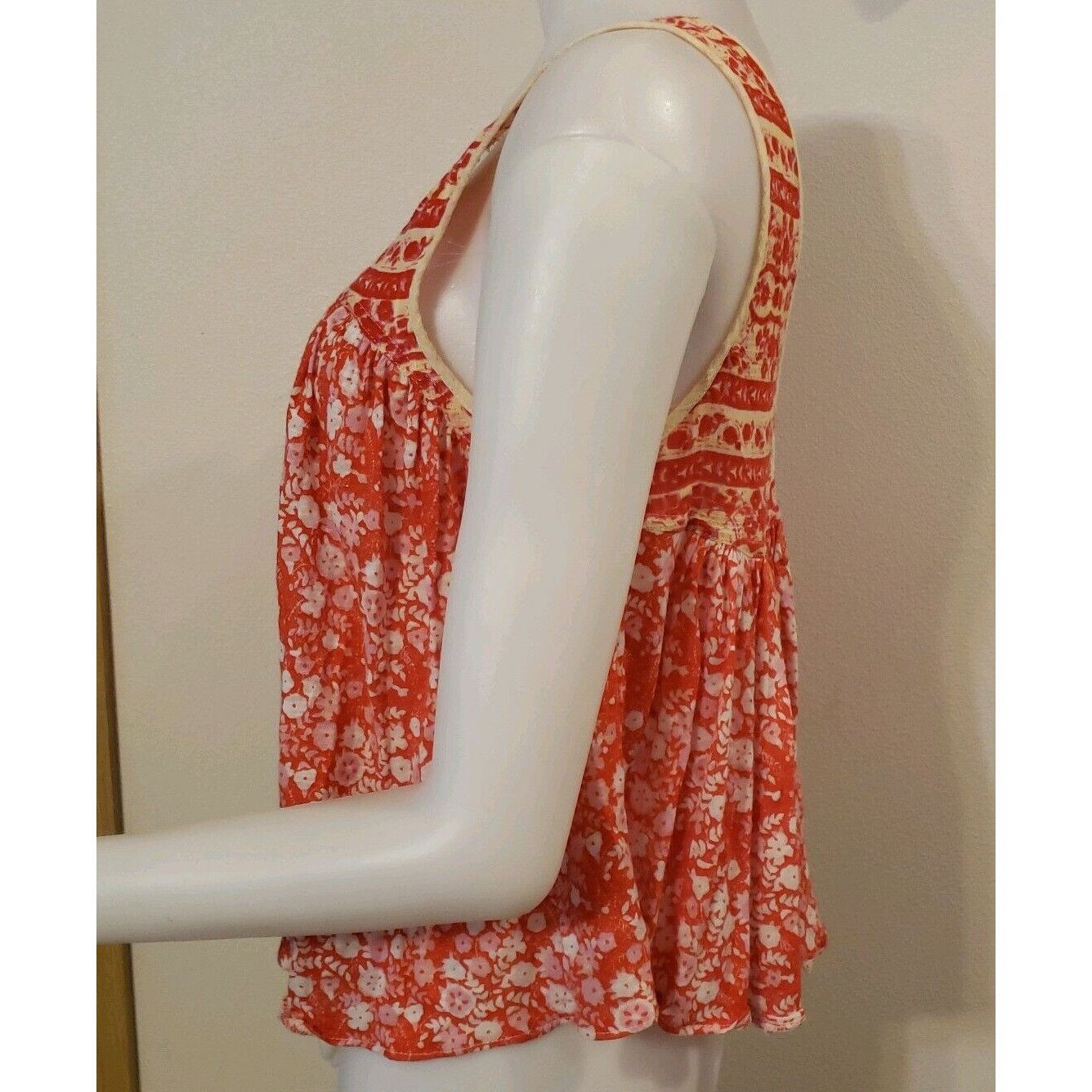 Free People Free People Linen Blend Top Womens XS Swing Orange Floral Sl Size XS / US 0-2 / IT 36-38 - 8 Thumbnail