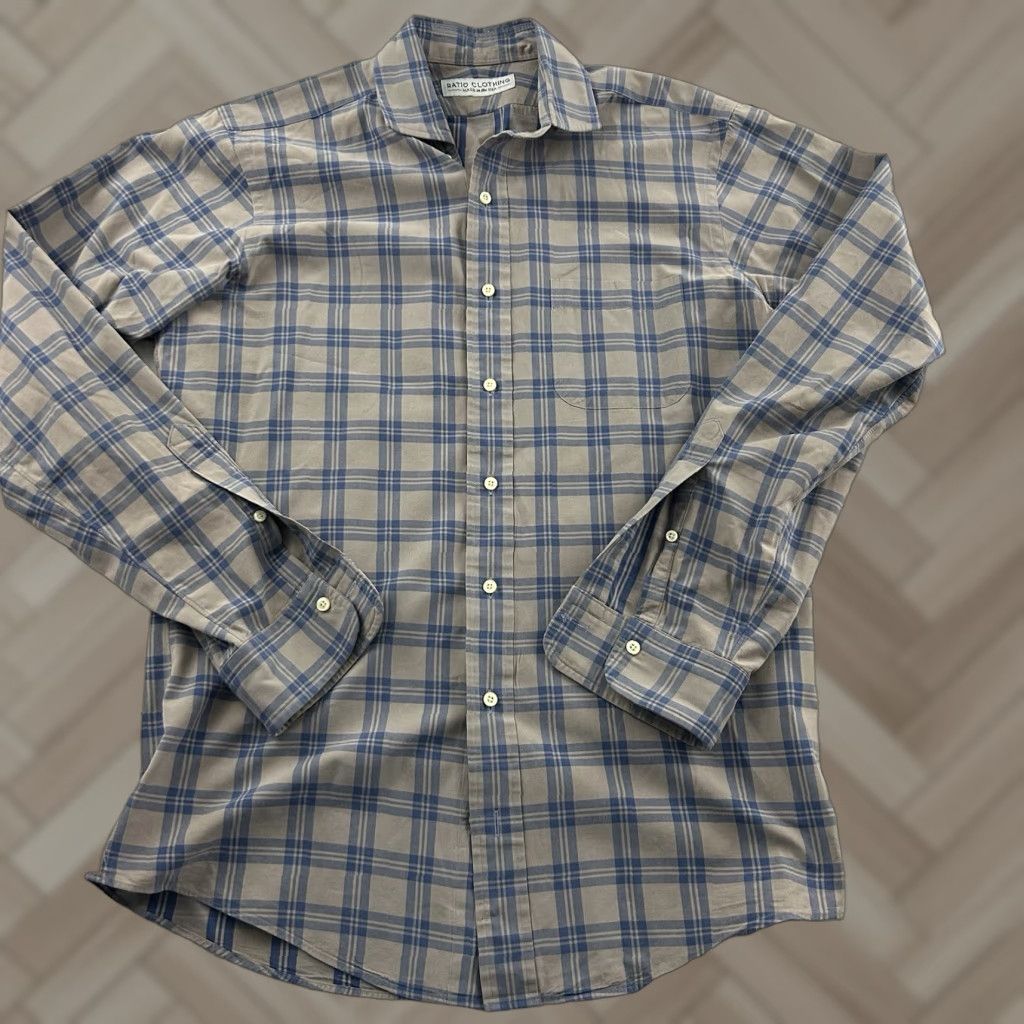 Vintage Ratio Clothing Plaid Button-Up Shirt Mens L Gray Blue USA Long Sleeve Size US L / EU 52-54 / 3 - 1 Thumbnail