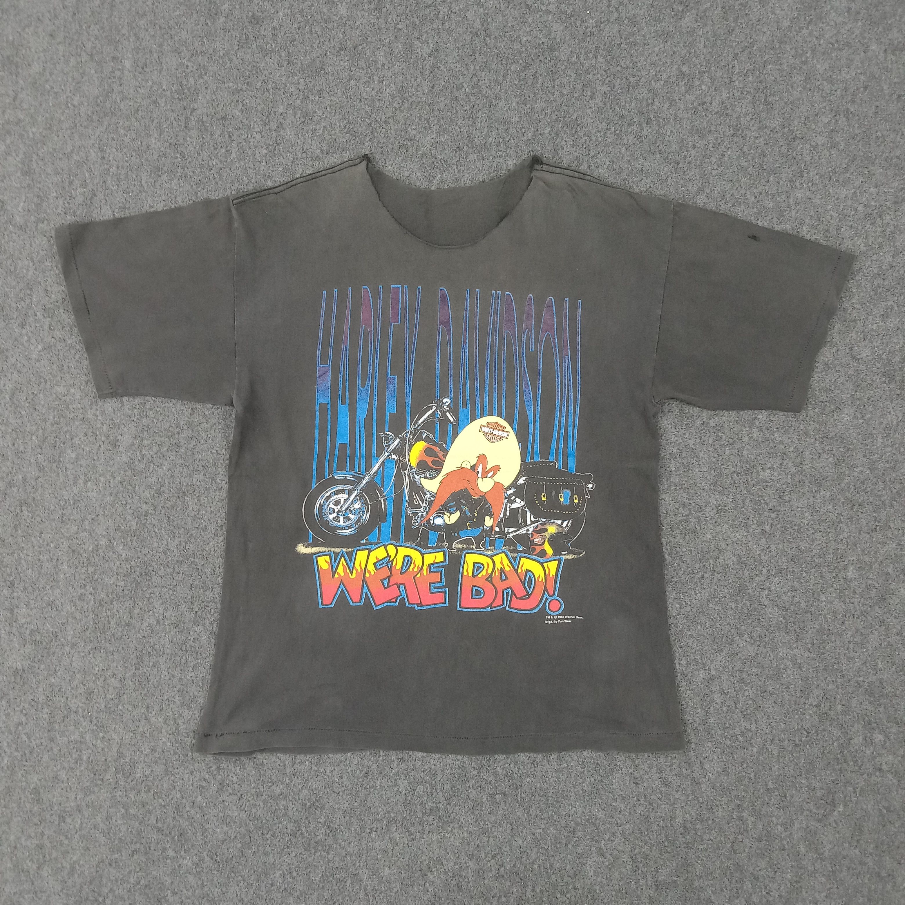 Vintage 90's Harley Davidson X Warner Bros Distressed Tshirt, image size:3120x3120