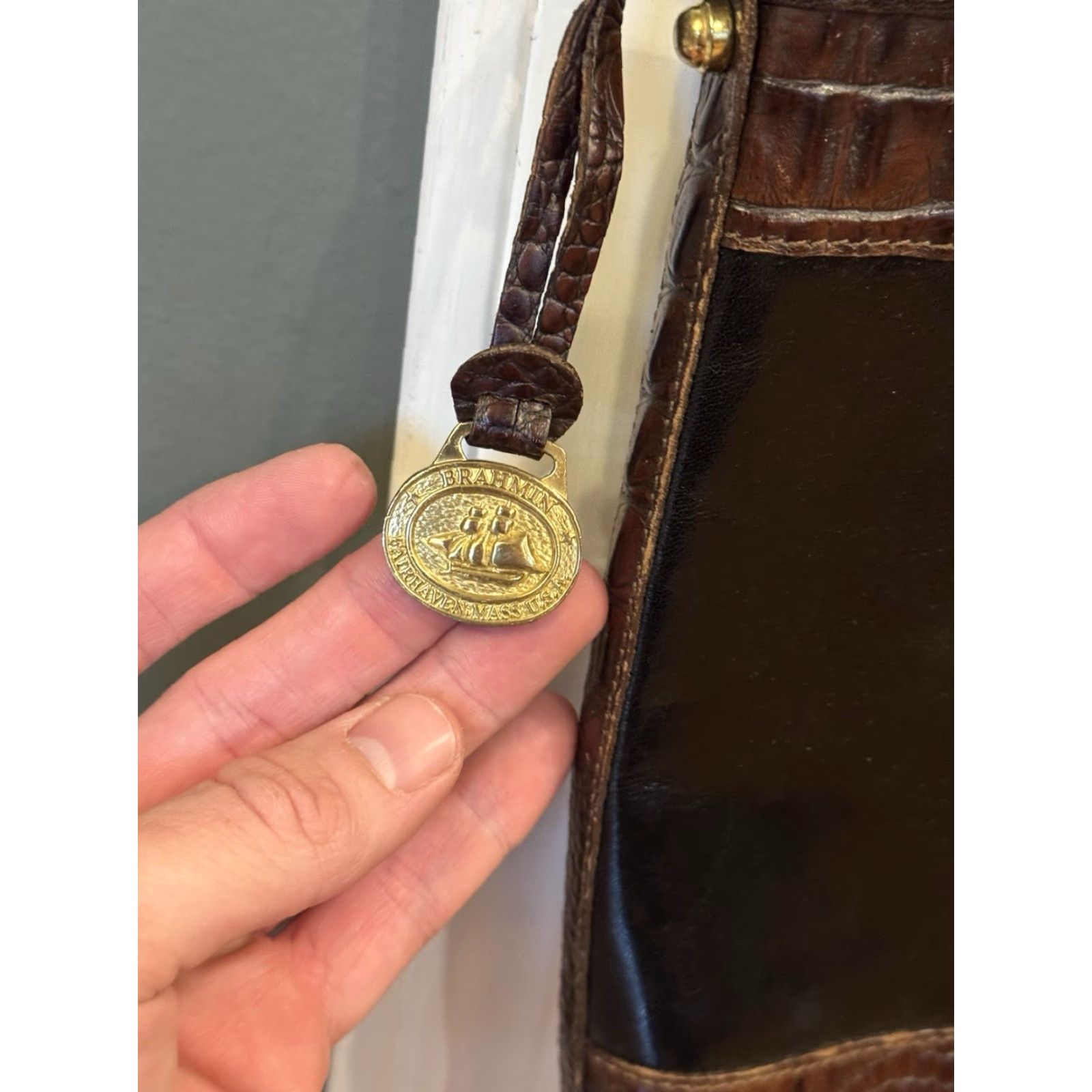 BRAHMIN VINTAGE Brahmin Crossbody Bag Bag Small Black And Brown Leather Croc Embossed Spring Mouth Closure Tuscan Women Size ONE SIZE - 3 Thumbnail