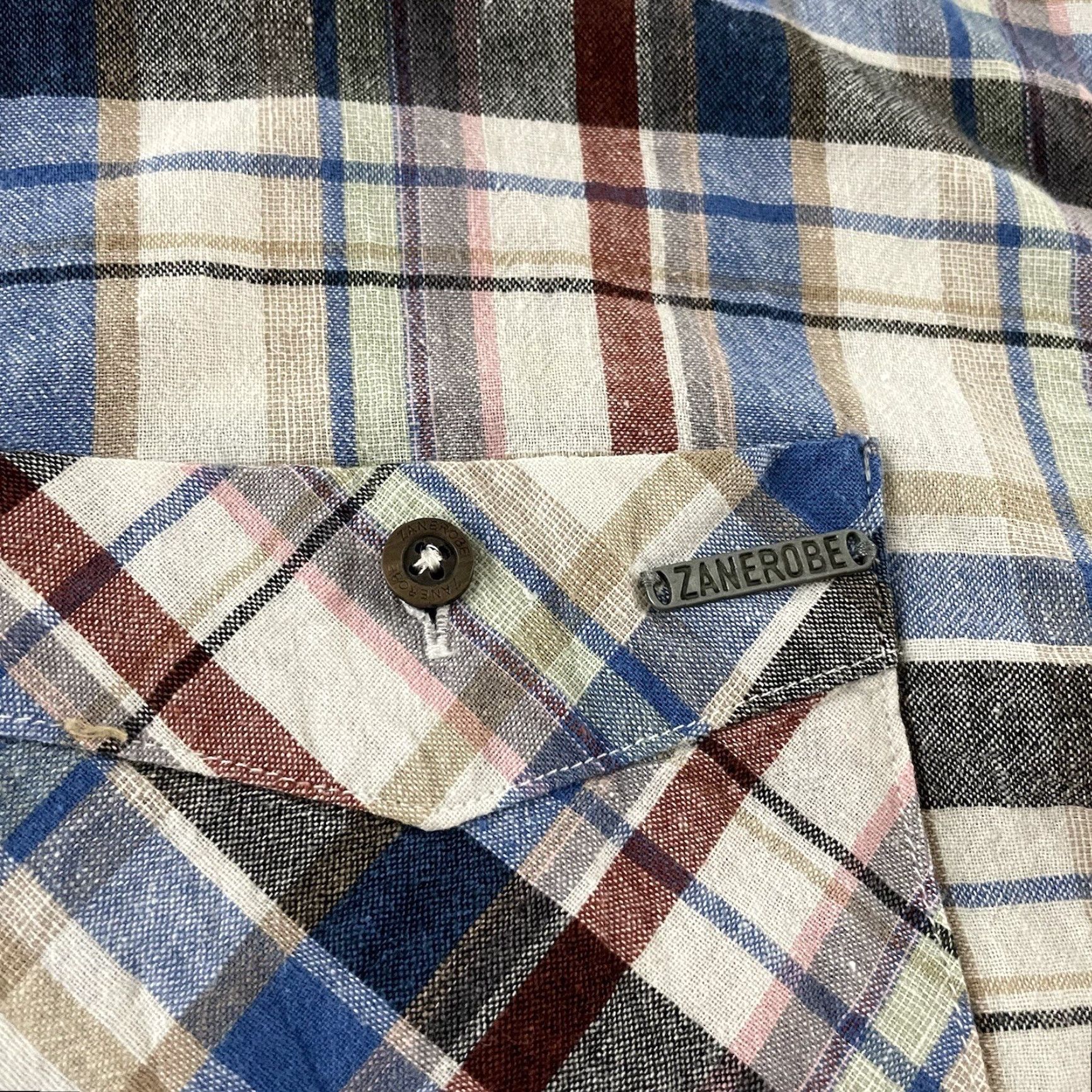 Zanerobe Zanerobe Plaid Long Sleeve Button Front Shirt Men's XL Beige Blue Size US XL / EU 56 / 4 - 2 Thumbnail