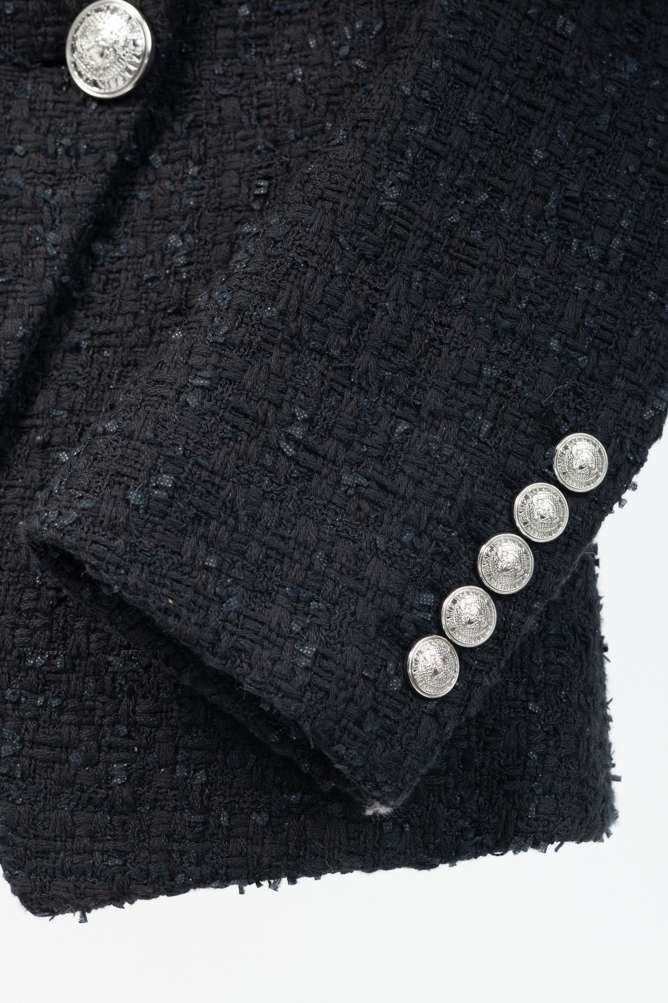 Balmain Balmain SS/19 Black Cotton Tweed Double-Breasted Blazer Size XS / US 0-2 / IT 36-38 - 7 Thumbnail