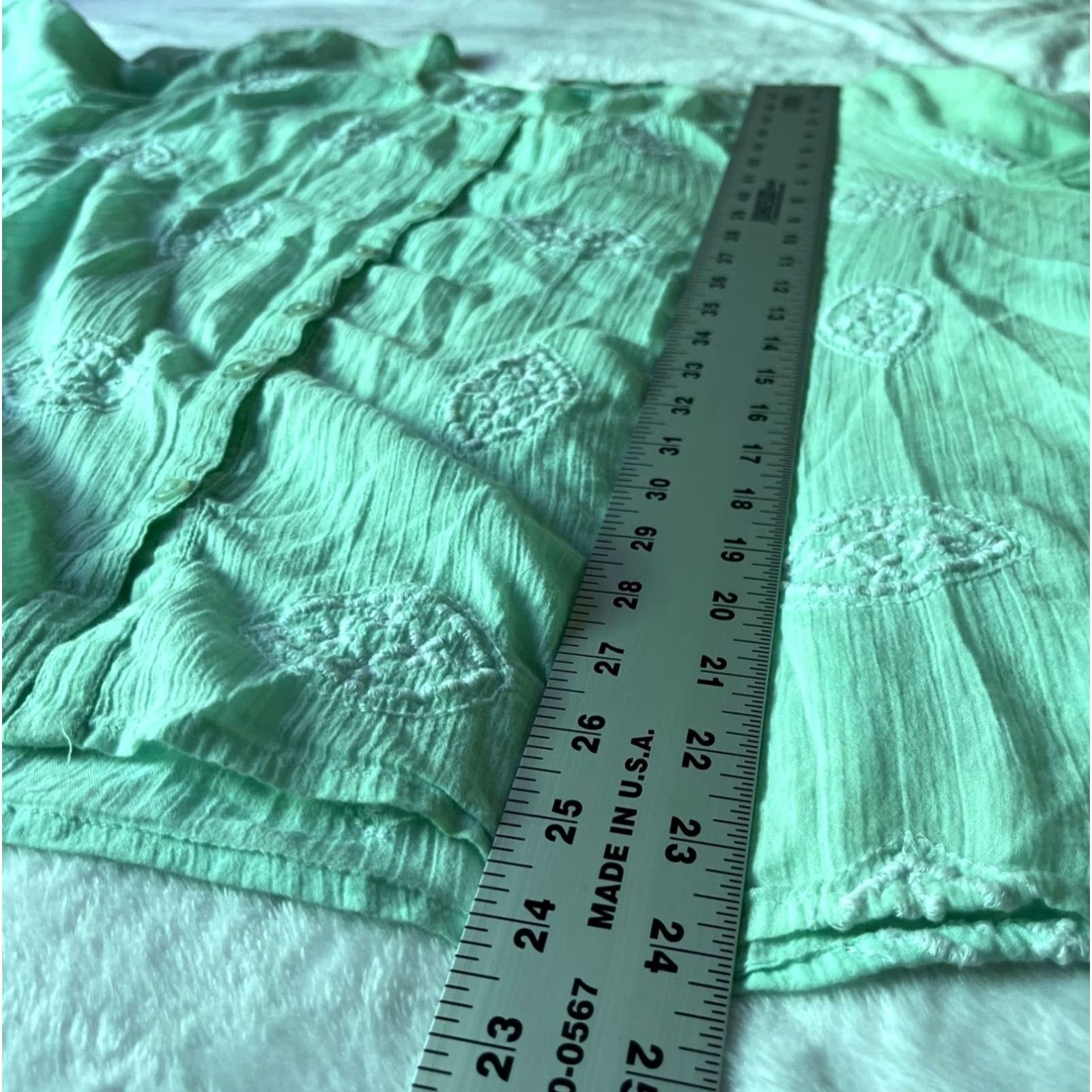 Boden Boden Mint Green Button-Up Embroidered Cotton Top Blouse Sz 8 Lightweight, 3/4 Sleeve, Round Neck, Button Front, Regular Fit, Womens, Vintage: No Size M / US 6-8 / IT 42-44 - 7 Thumbnail
