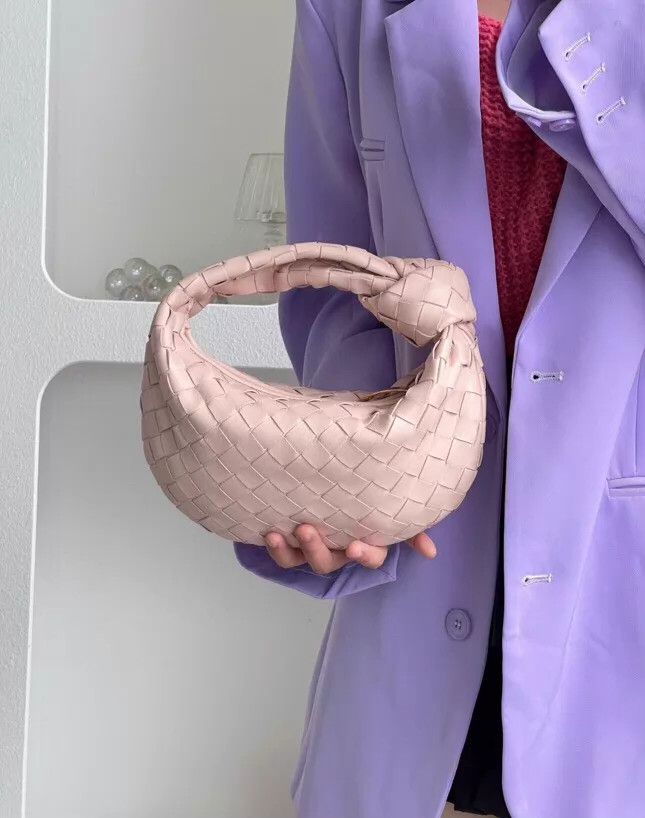 Bottega Veneta BV Mini Jodie Pale Pink Suede Woven Dumpling 23cm Size ONE SIZE - 2 Thumbnail