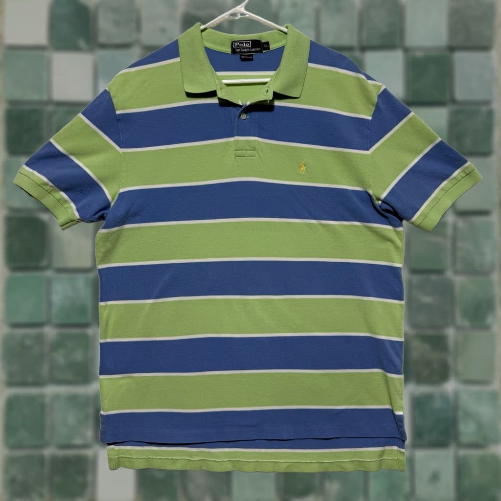 Ralph Lauren VTG Ralph Lauren Polo Shirt Polo Green Blue Striped All Cotton XL Men Short Sleeve Rugby Golf Size XL Size US XL / EU 56 / 4 - 1 Thumbnail
