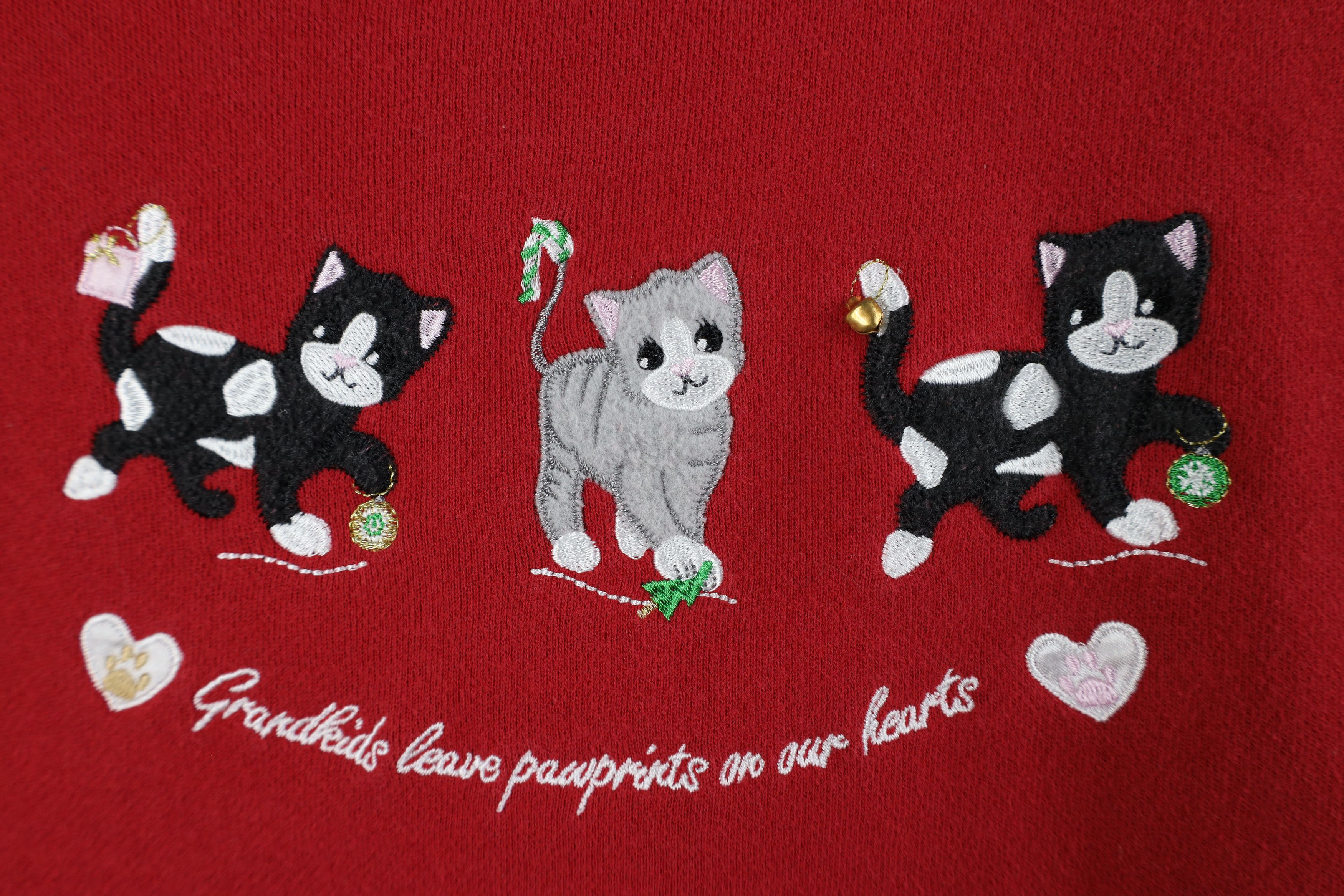 Vintage Vintage 90s Cat Kitten Bell Heart Crewneck Sweatshirt Red Size L / US 10 / IT 46 - 4 Thumbnail
