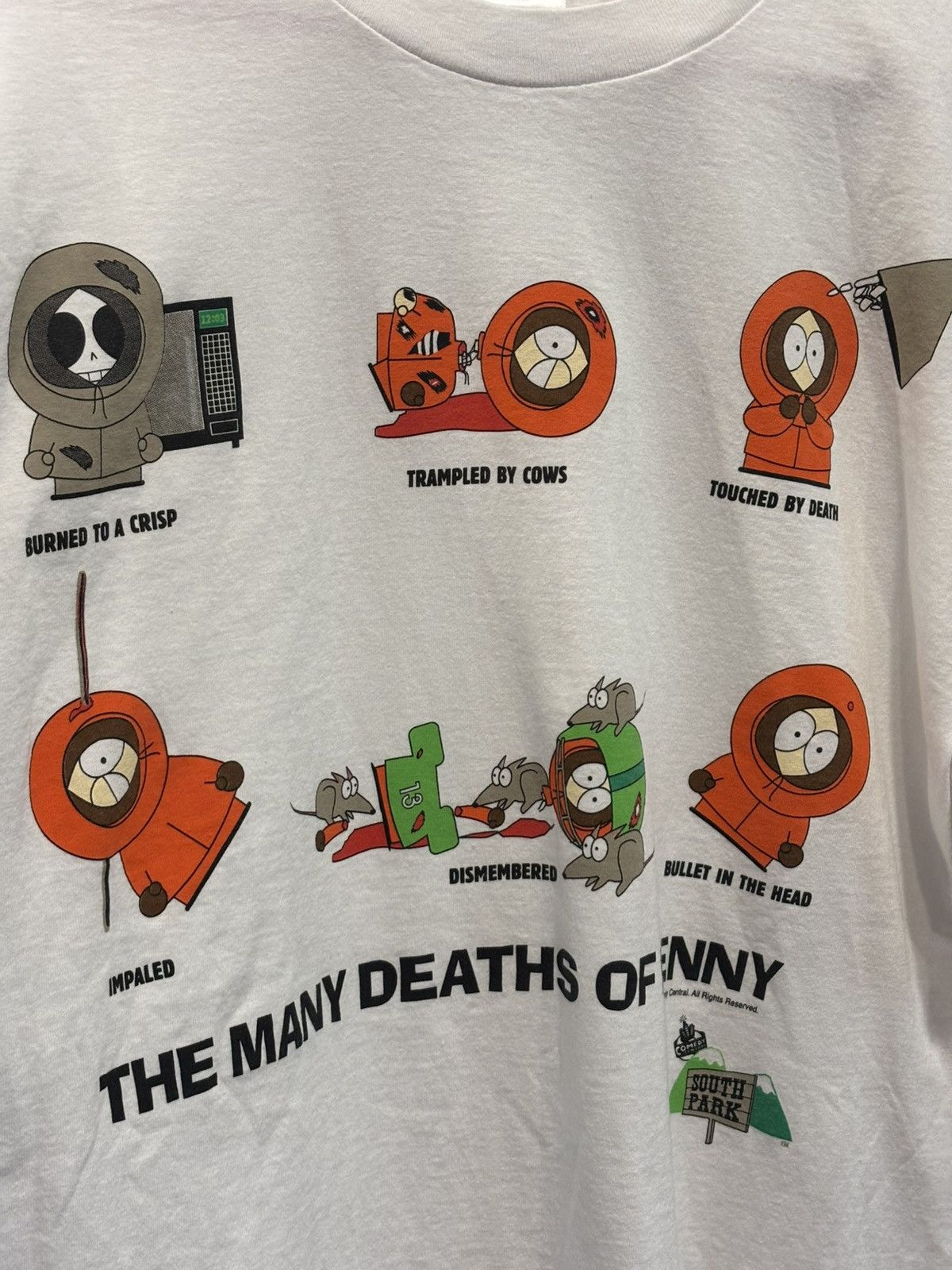 Gildan 1998 Vtg. South Park THE MANY DEATHS OF KENNY White Shirt XL Size US XL / EU 56 / 4 - 2 Thumbnail
