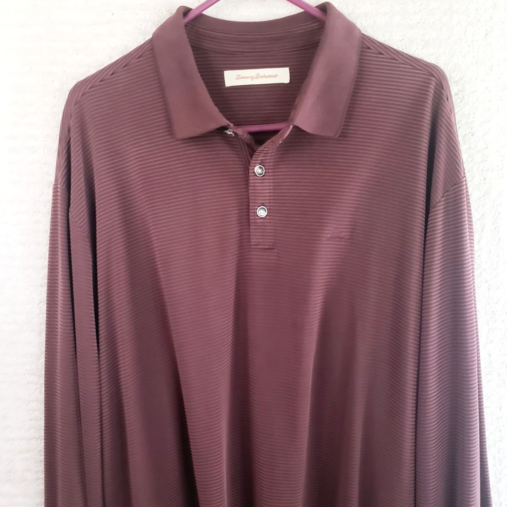 Tommy Bahama Tommy Bahama Mens 2XL Burgundy Modal Poly Supima Long Sleeve Polo Shirt Logo Size US XXL / EU 58 / 5 - 2 Thumbnail
