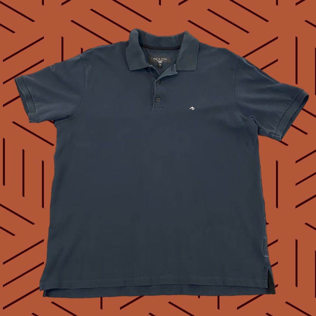 Rag & Bone RAG & BONE Polo Mens Large Navy Blue Collared Preppy Cotton Shirt New York S/S Size US L / EU 52-54 / 3 - 1 Thumbnail
