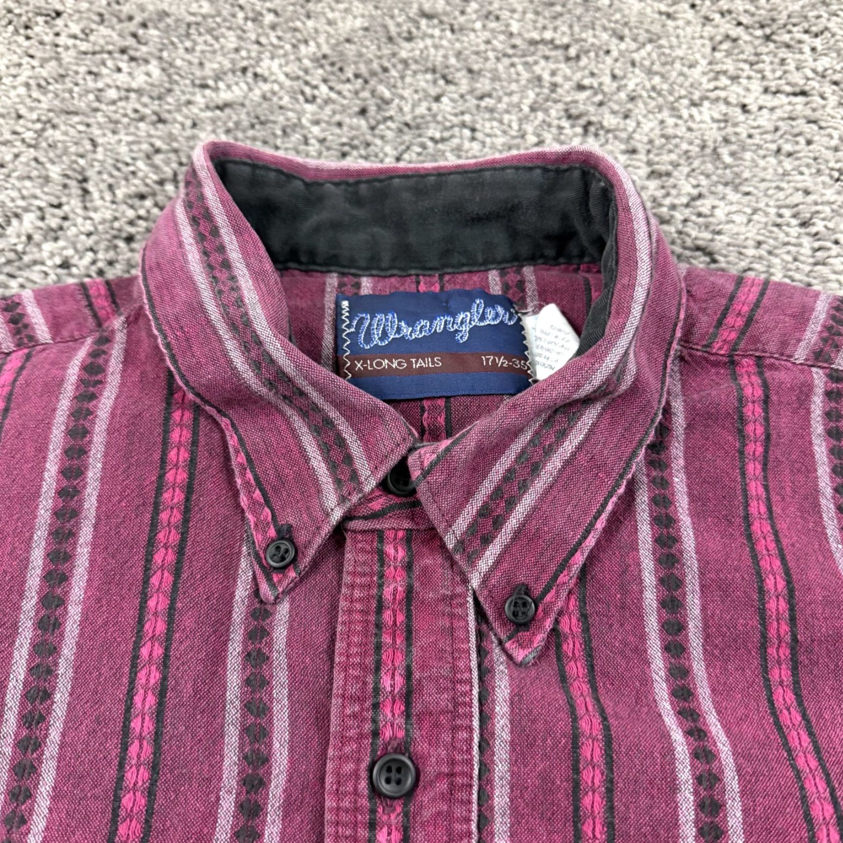 Wrangler VINTAGE Wrangler Shirt Men XL Red Stripe Textured Western X Long Tails USA Size US XL / EU 56 / 4 - 4 Thumbnail