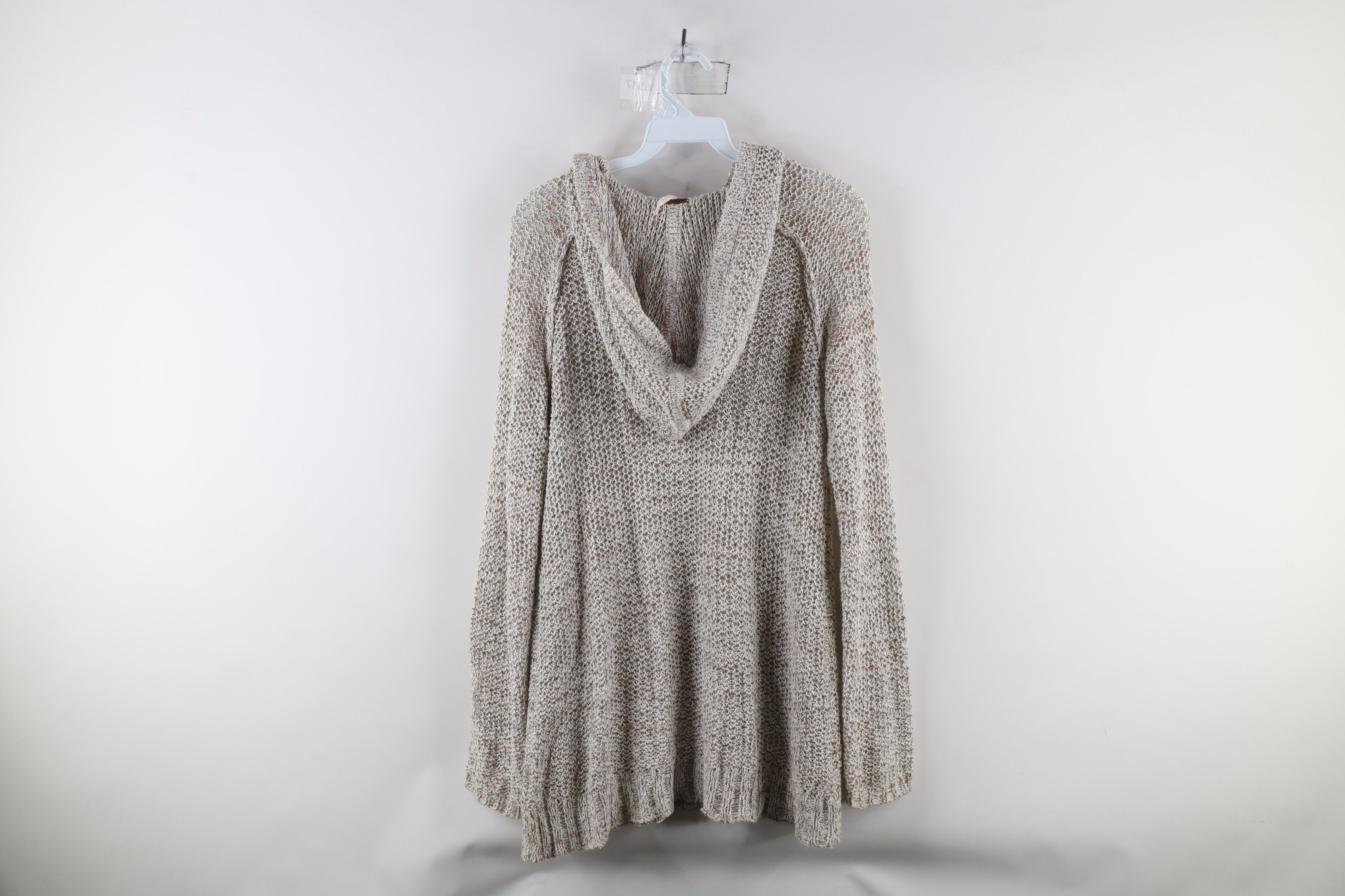 Free People × Vintage Free People Lightweight Crochet Knit Henley Hoodie Beige Size M / US 6-8 / IT 42-44 - 8 Thumbnail