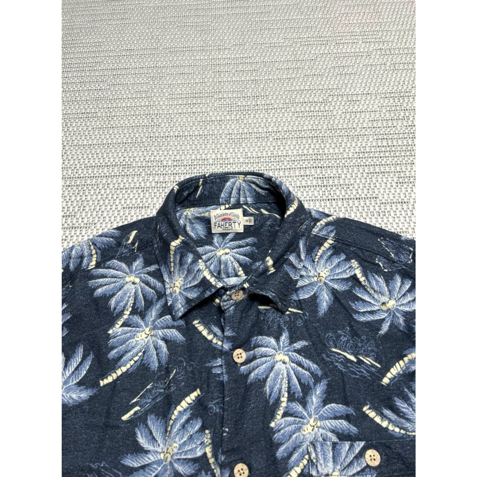 Faherty Faherty Shirt Mens Medium Blue Cotton Palm Trees Print Button Up Size US M / EU 48-50 / 2 - 3 Thumbnail