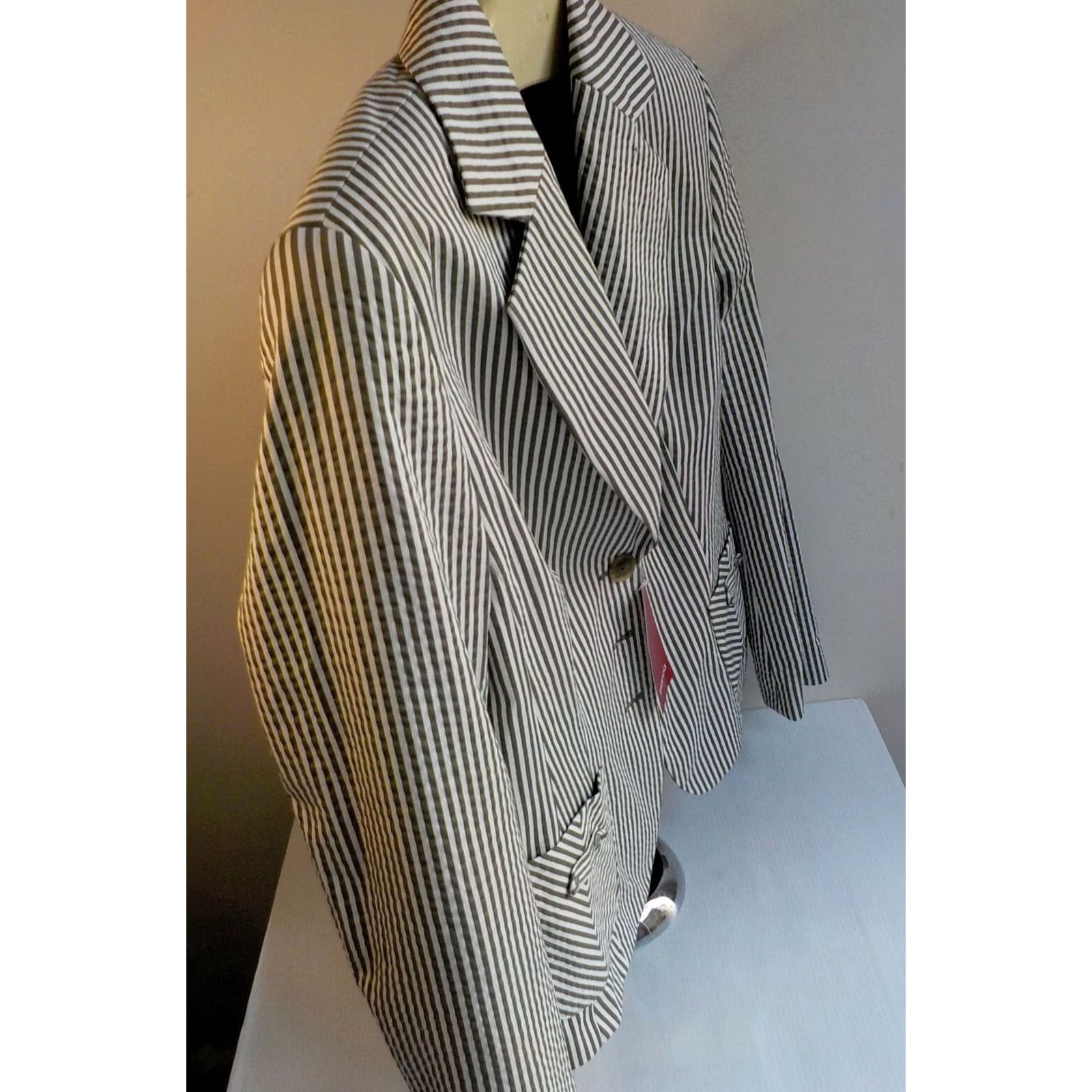 Vintage BIANCA Blazer Striped 3 Button Green/Ivory Cotton Blend SZ 12 NWT Womens Shirt Jacket Blazer Size XL / US 12-14 / IT 48-50 - 3 Thumbnail