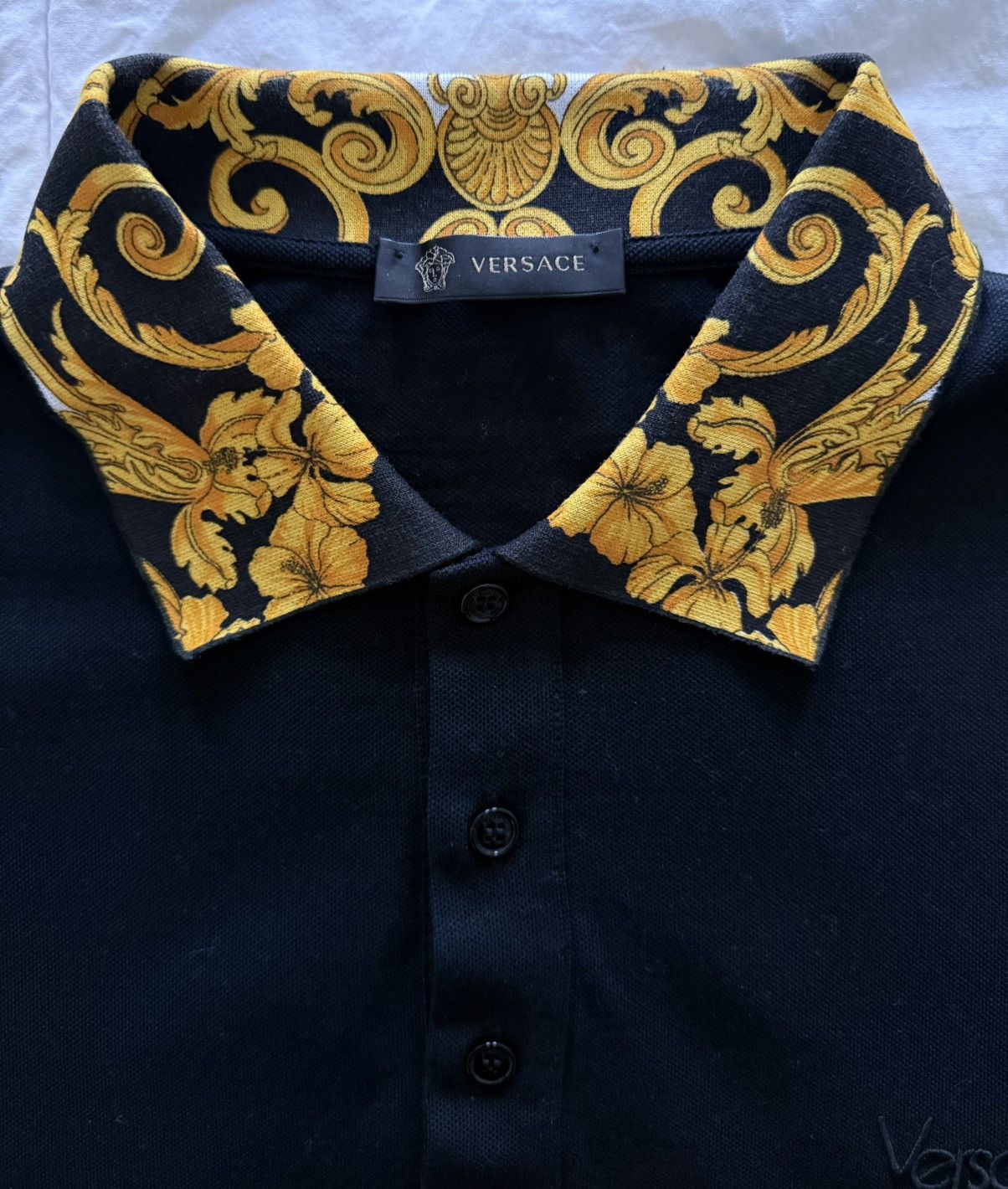 Versace VERSACE Men's Baroque Logo Polo-Black - Size XL (Fits Large) Size US XL / EU 56 / 4 - 3 Thumbnail