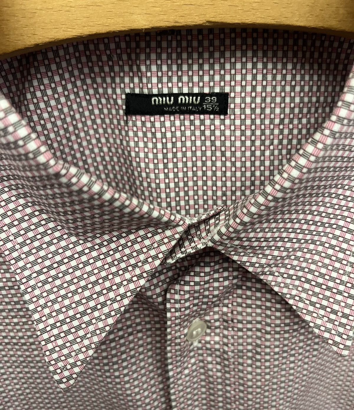 Miu Miu Miu Miu Italy Vintage Micro-Grid Dress Shirt - NWOT Size US M / EU 48-50 / 2 - 1 Thumbnail