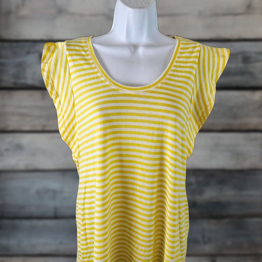 Vintage Cabi 5748 Womens Daisy Top Sz Small Yellow White Stripe Cotton Flutter Sleeve Shirt Size S / US 4 / IT 40 - 1 Thumbnail