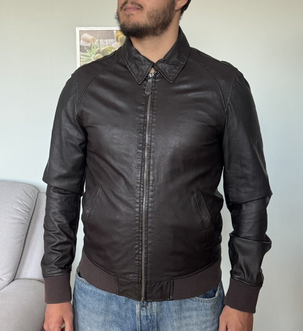 Other Armani Jeans Leather Blouson Jacket 100% Sheep Leather Zip Size US M / EU 48-50 / 2 - 1 Thumbnail
