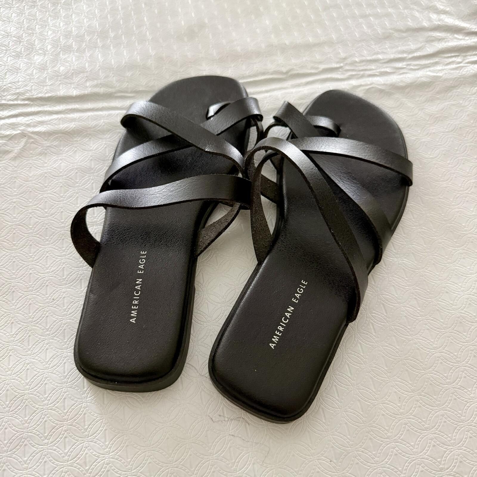 American Eagle Outfitters American Eagle Black Strappy Flat Sandals Size 6 Size US 6 / IT 36 - 2 Thumbnail