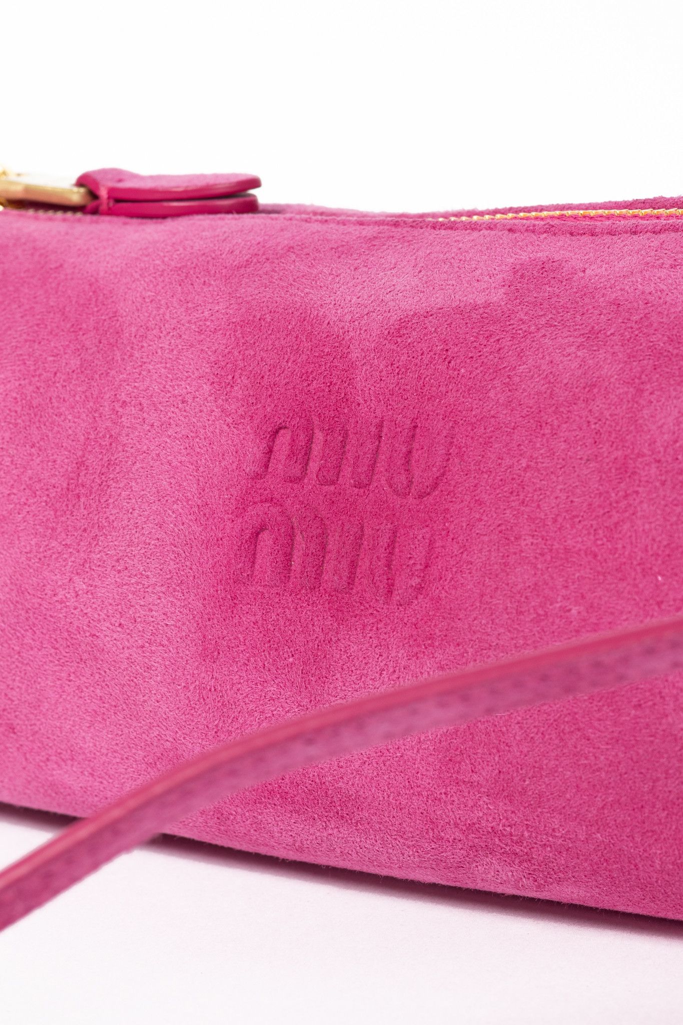 Miu Miu Miu Miu Pink Suede Logo-Embossed Pochette Size ONE SIZE - 9 Thumbnail