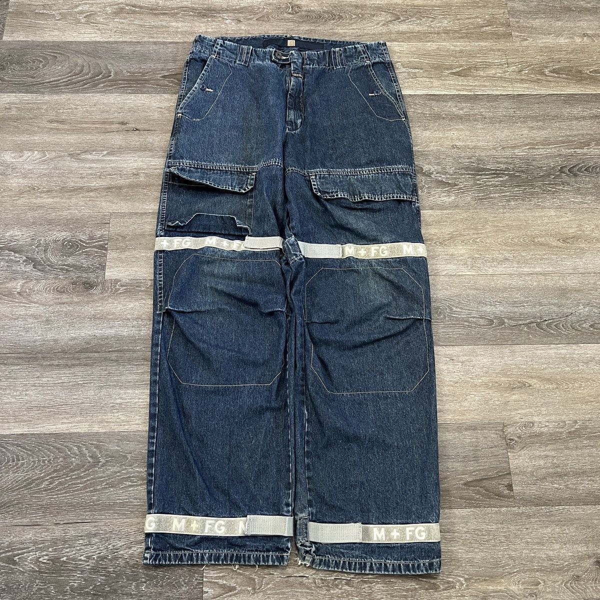 image of Jnco x Marithe Francois Girbaud Crazy Vintage Y2K Mf+G Baggy Cargo Strap Skater Jeans in Navy (Size