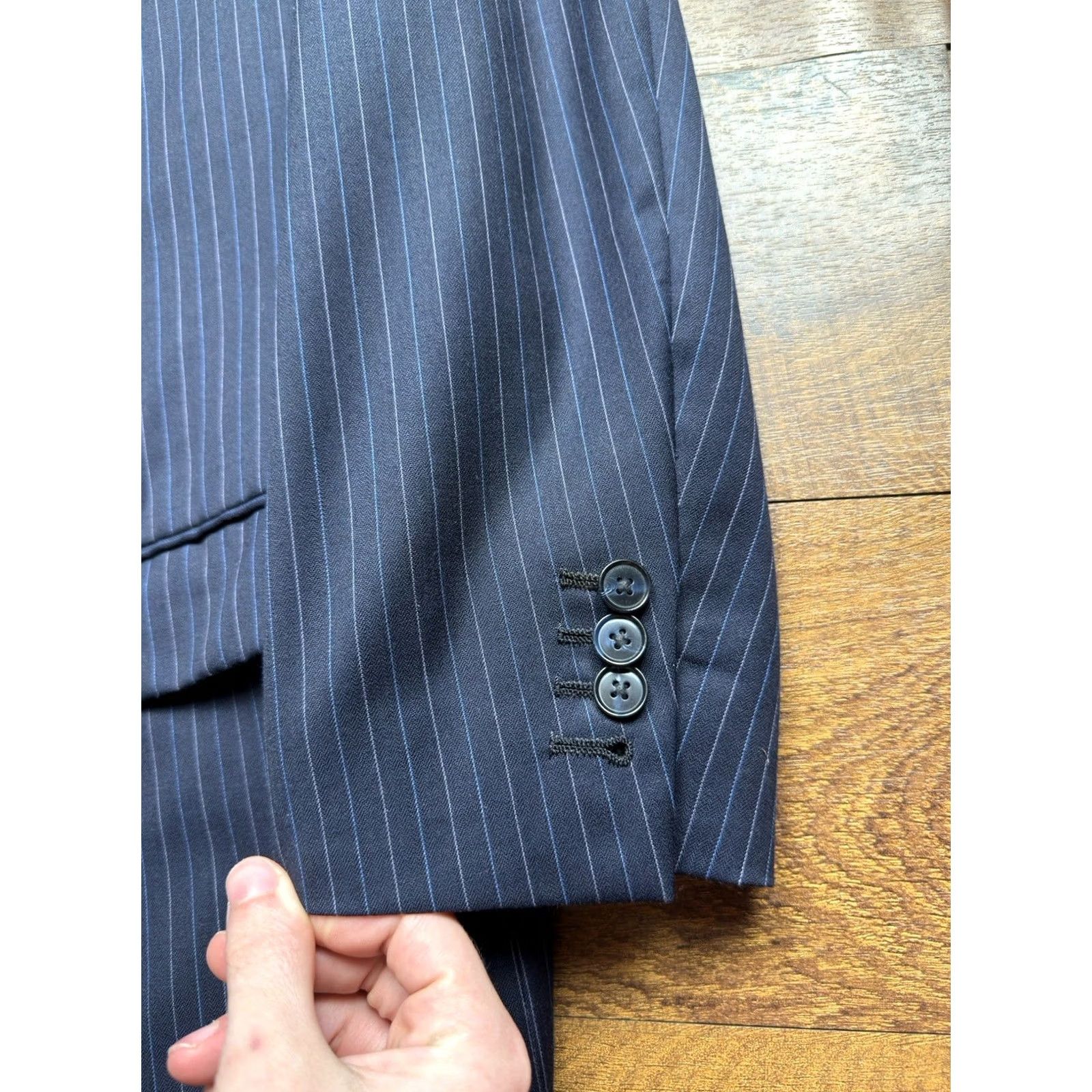 Vintage Samuelsohn Suit Mens 46 Blue 2pc Blazer Trousers Wool Men 46R 40X28 Pinstripe READ Size US 30 / EU 46 - 6 Thumbnail