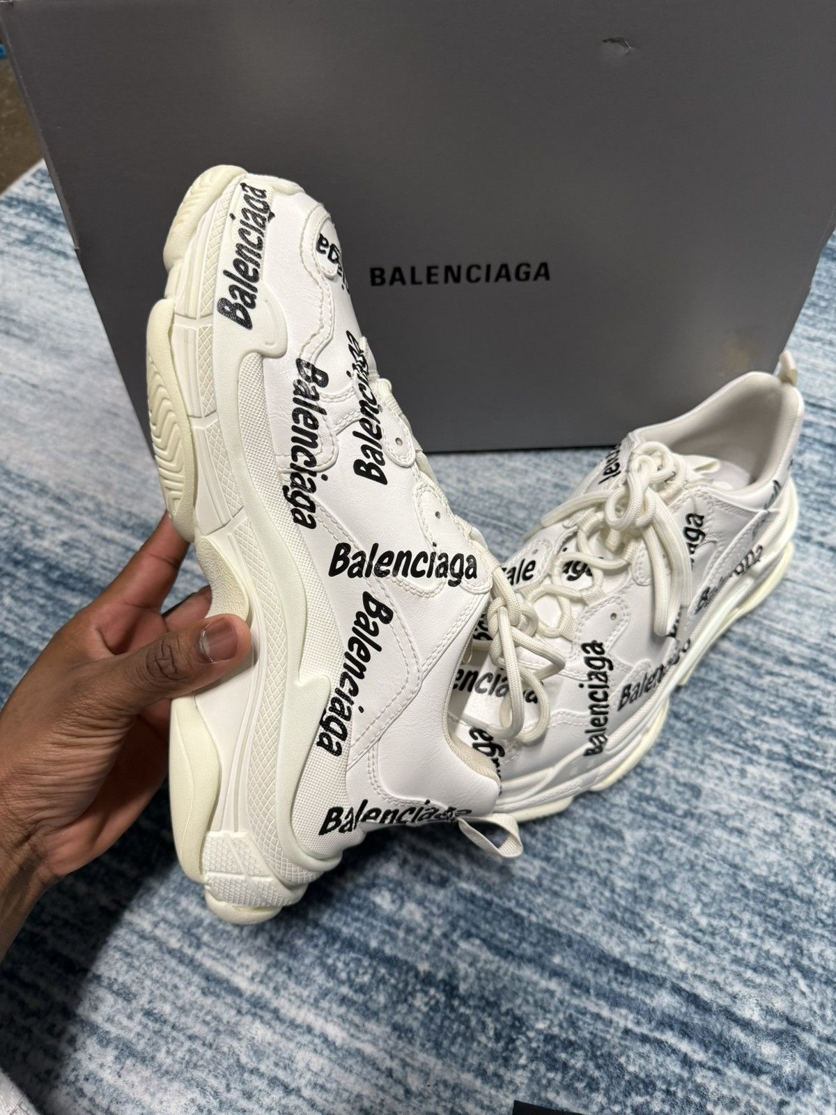 Balenciaga Balenciaga Triple S Logotype Sneakers White / Black Size US 8 / EU 41 - 4 Thumbnail
