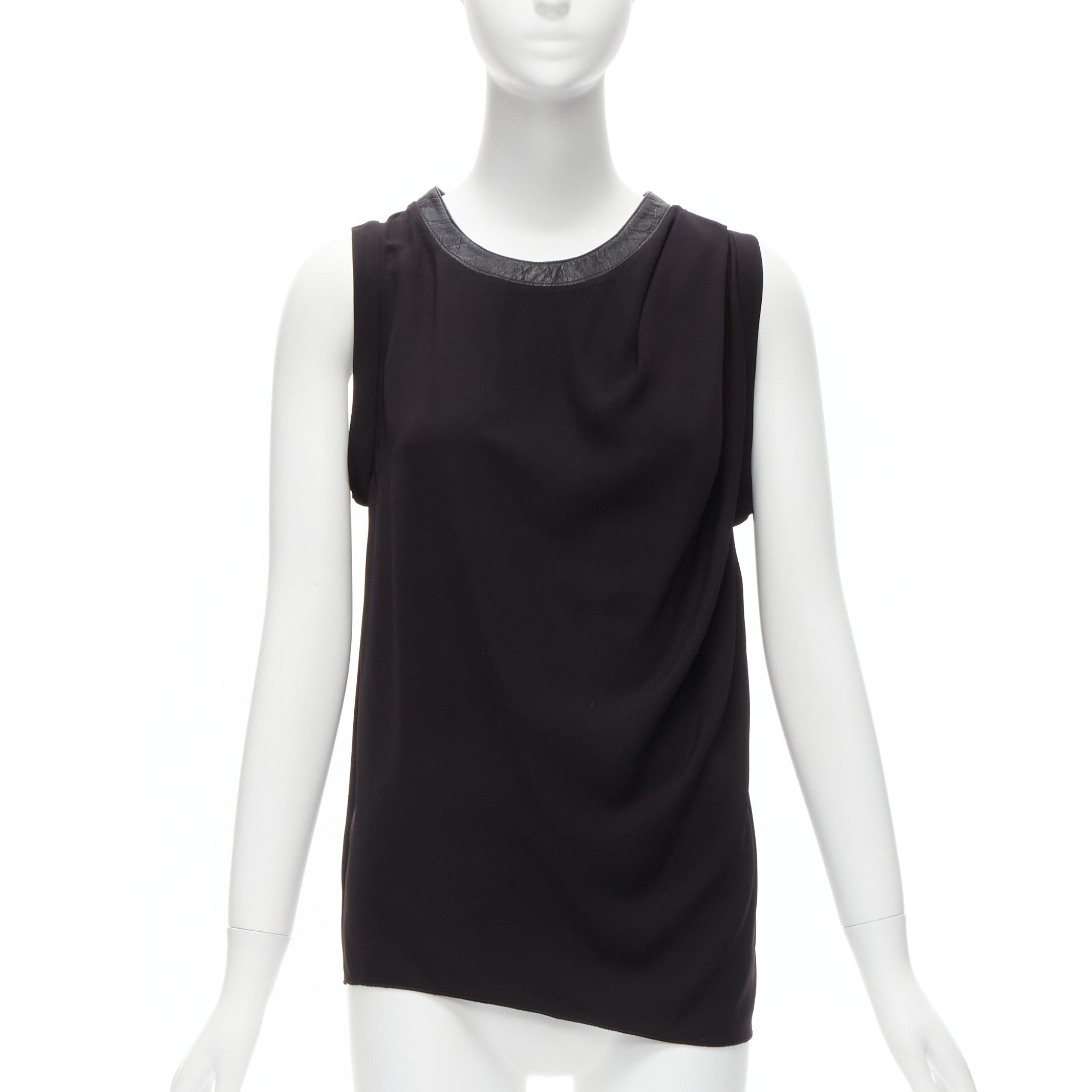 Dion Lee DION LEE black leather trim round collar silky drape sleeveless tank top AUS6 XS Size S / US 4 / IT 40 - 1 Thumbnail