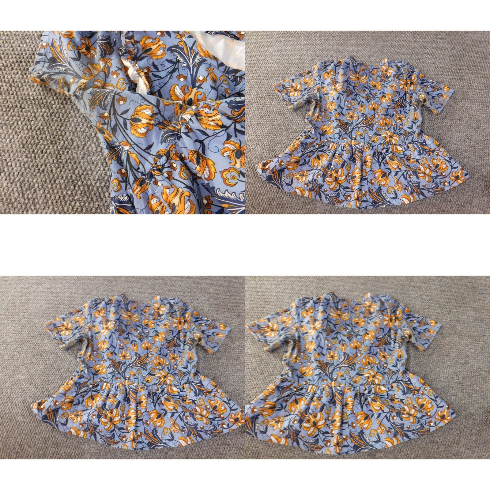 Zara Zara Woman Blue Floral Knit Top Short Sleeve Crew Neck Pullover Cotton Regular Size S Small Shirt Blouse Modern Casual Size S / US 4 / IT 40 - 8 Thumbnail