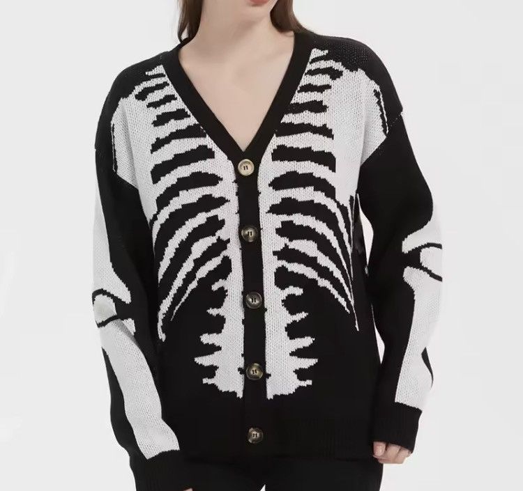 Japanese Brand Skeleton Print Cardigan Size US XL / EU 56 / 4 - 1 Thumbnail