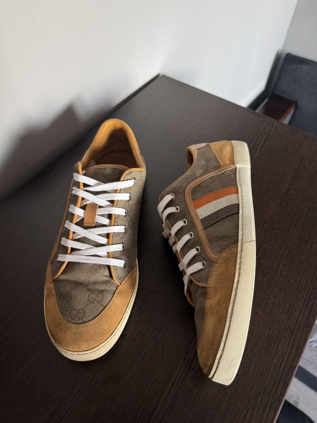 Gucci Gucci Ace GG monogram canvas leather sneakers Size US 8 / EU 41 - 1 Thumbnail