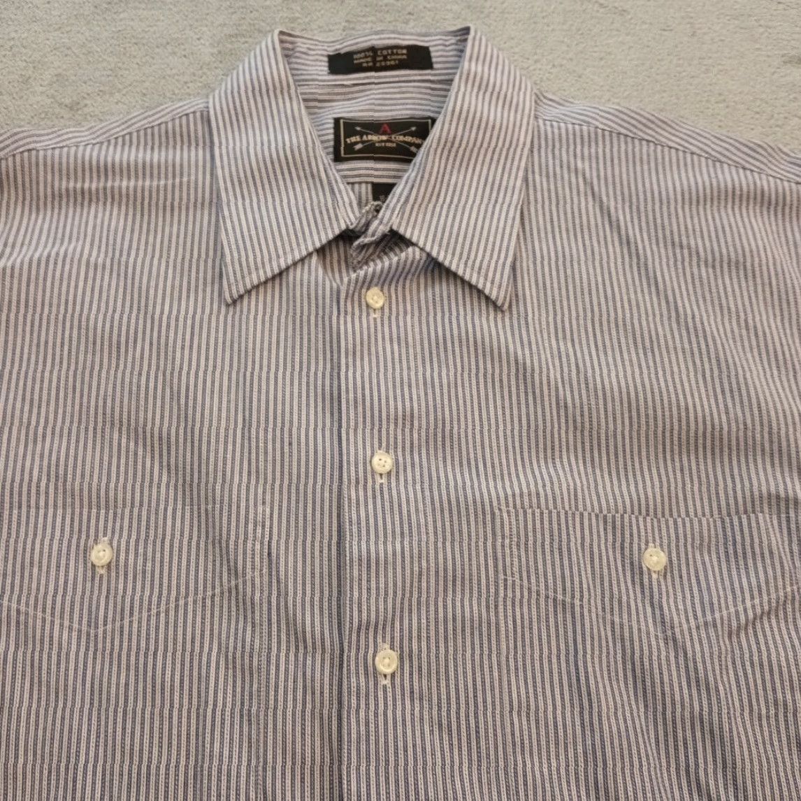Arrow Arrow Shirt Mens Regular 16 Blue Striped Long Sleeve Button-Up Pockets Cotton Size US L / EU 52-54 / 3 - 2 Thumbnail