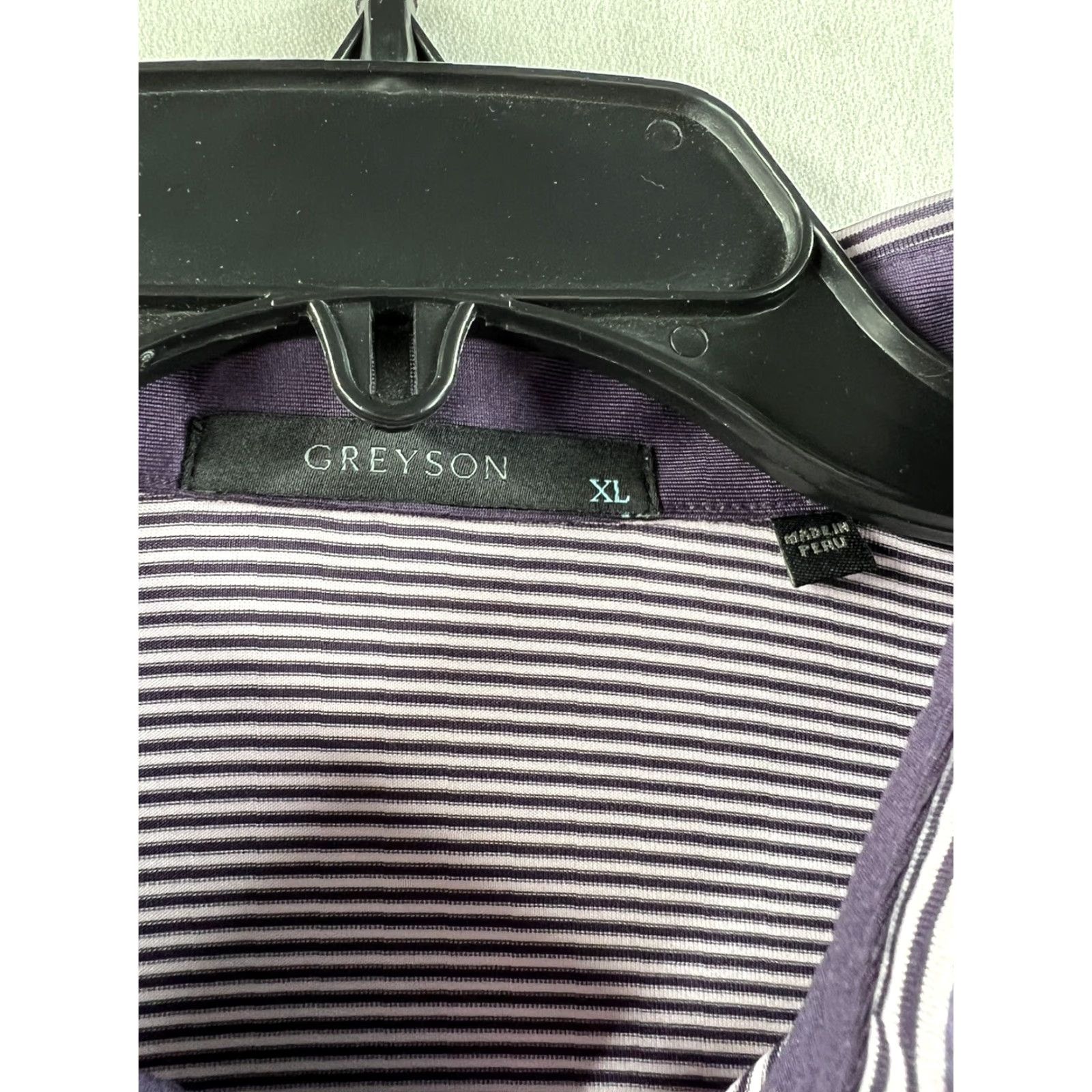 Vintage Greyson Polo Shirt Men XL Striped Short Sleeve Golf Purple/Gray Pattern Wolf Maze Runner Brand Greyson Polo Men XL Striped Shirt Short Sleeve Golf Size US XL / EU 56 / 4 - 4 Thumbnail