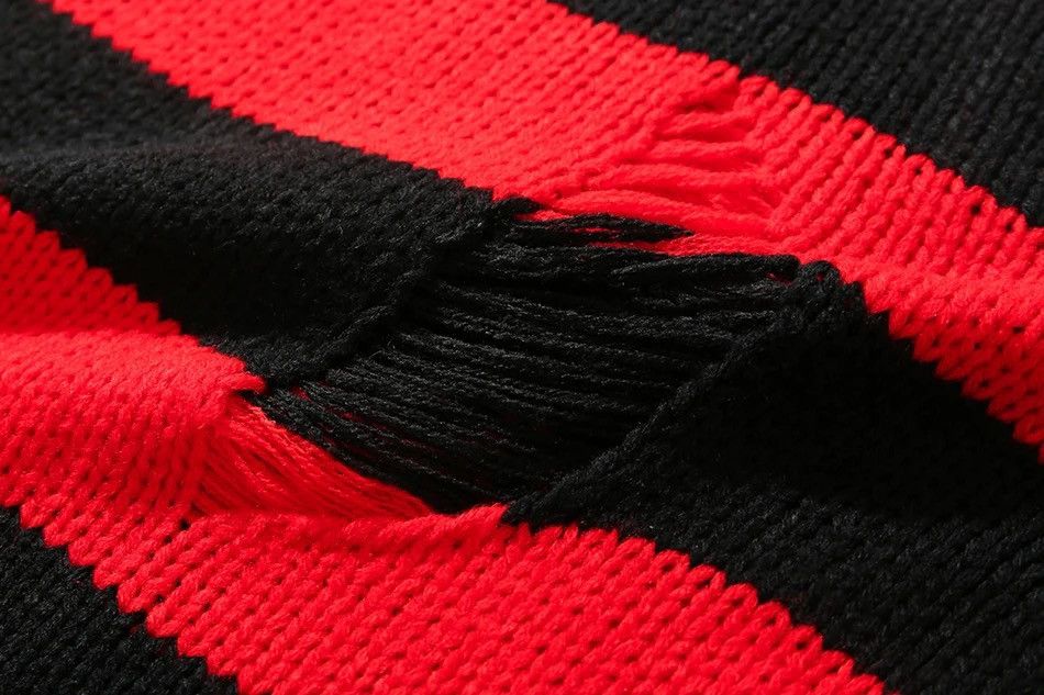 Japanese Brand × Vintage Sweater retro style loose pullover stripes torn holes fringe Size US L / EU 52-54 / 3 - 4 Thumbnail