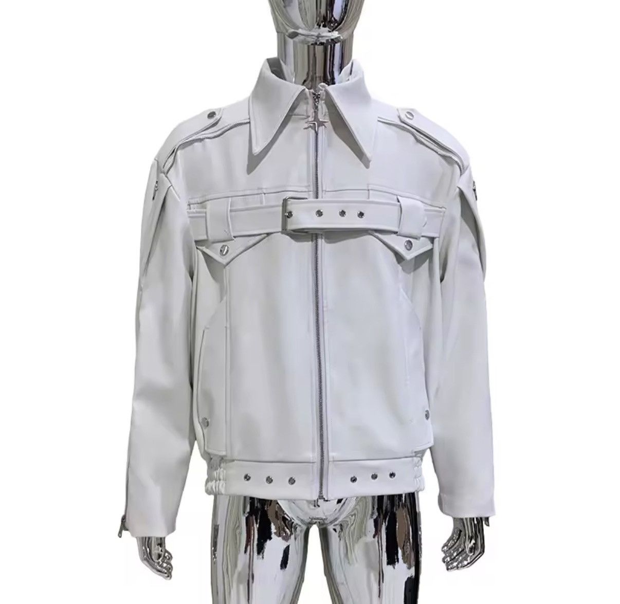 Leather Punk Streetwear PU Leather Designer Zipper Jacket Size US XL / EU 56 / 4 - 1 Thumbnail